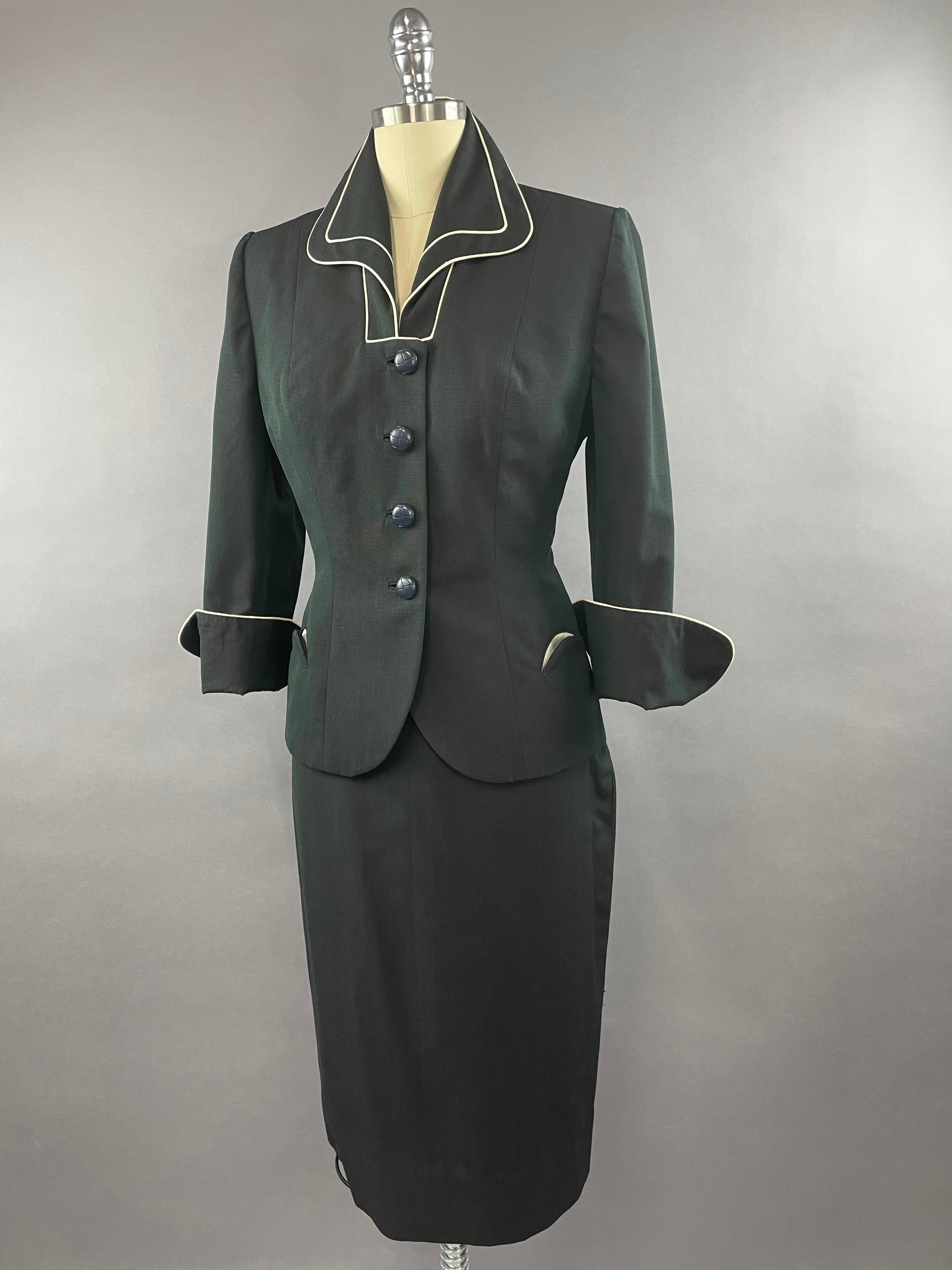 1950s Lilli Ann Lilli Annette Dark Blue Shot Skirt Suit Size S