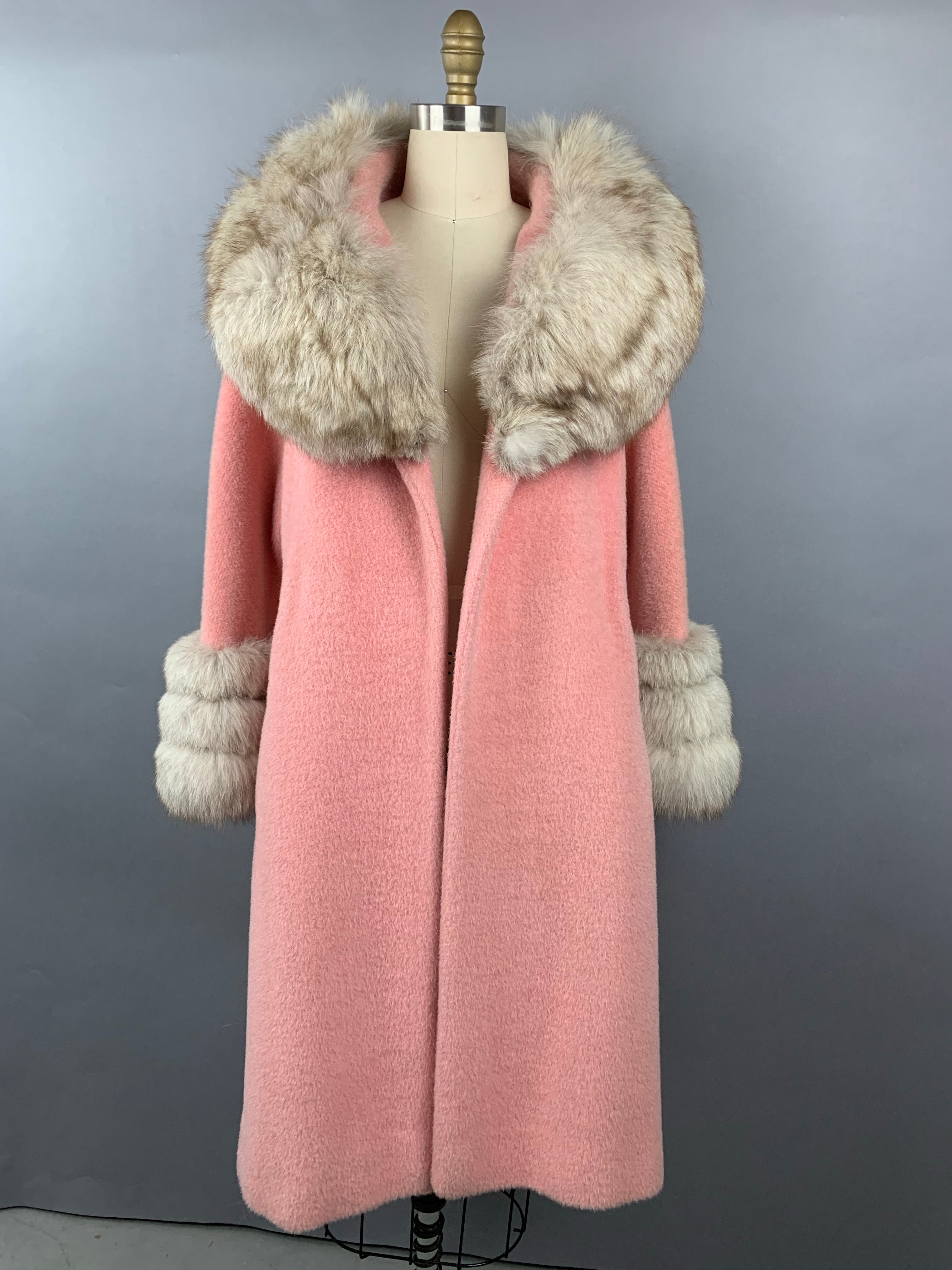 1960s Baby Pink Lilli Ann Norwegian Fox Fur Coat Size M Size L Size XL