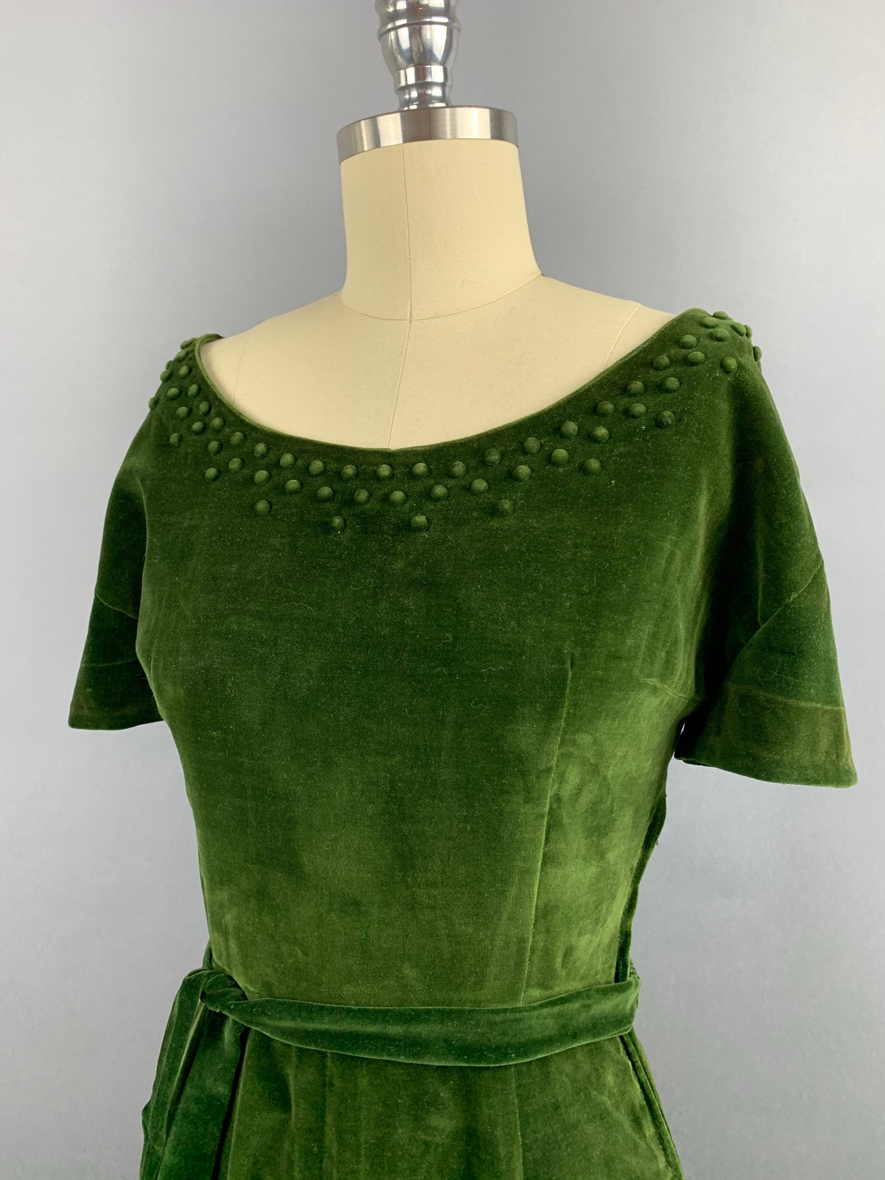 1950s H and D Fashions Green Velvet Party Dress Size S