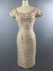 1950s Ceil Chapman beige gold silk-cotton wiggle dress Size S