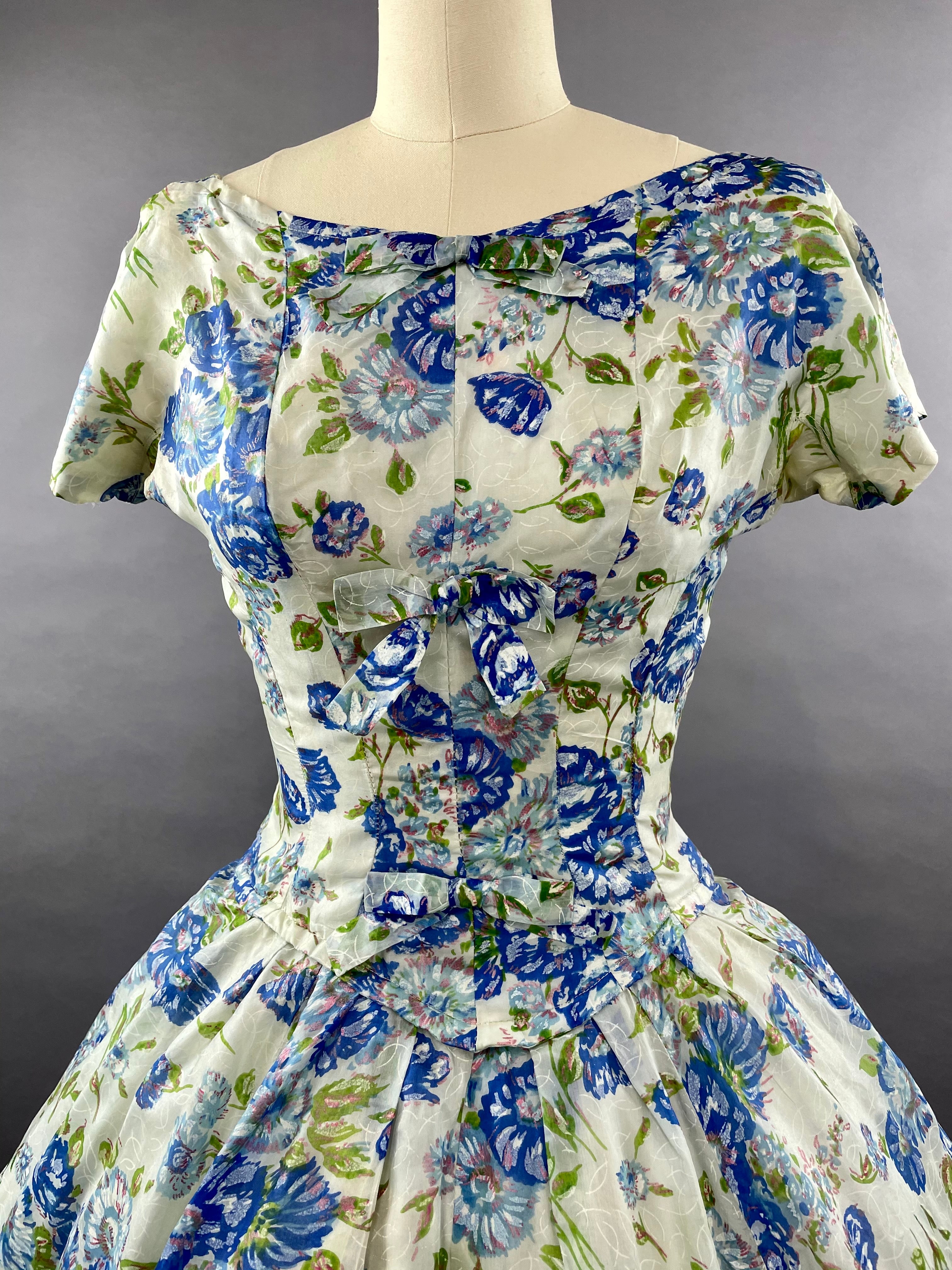 1950s Gigi Young Blue Floral Party Dress Size M