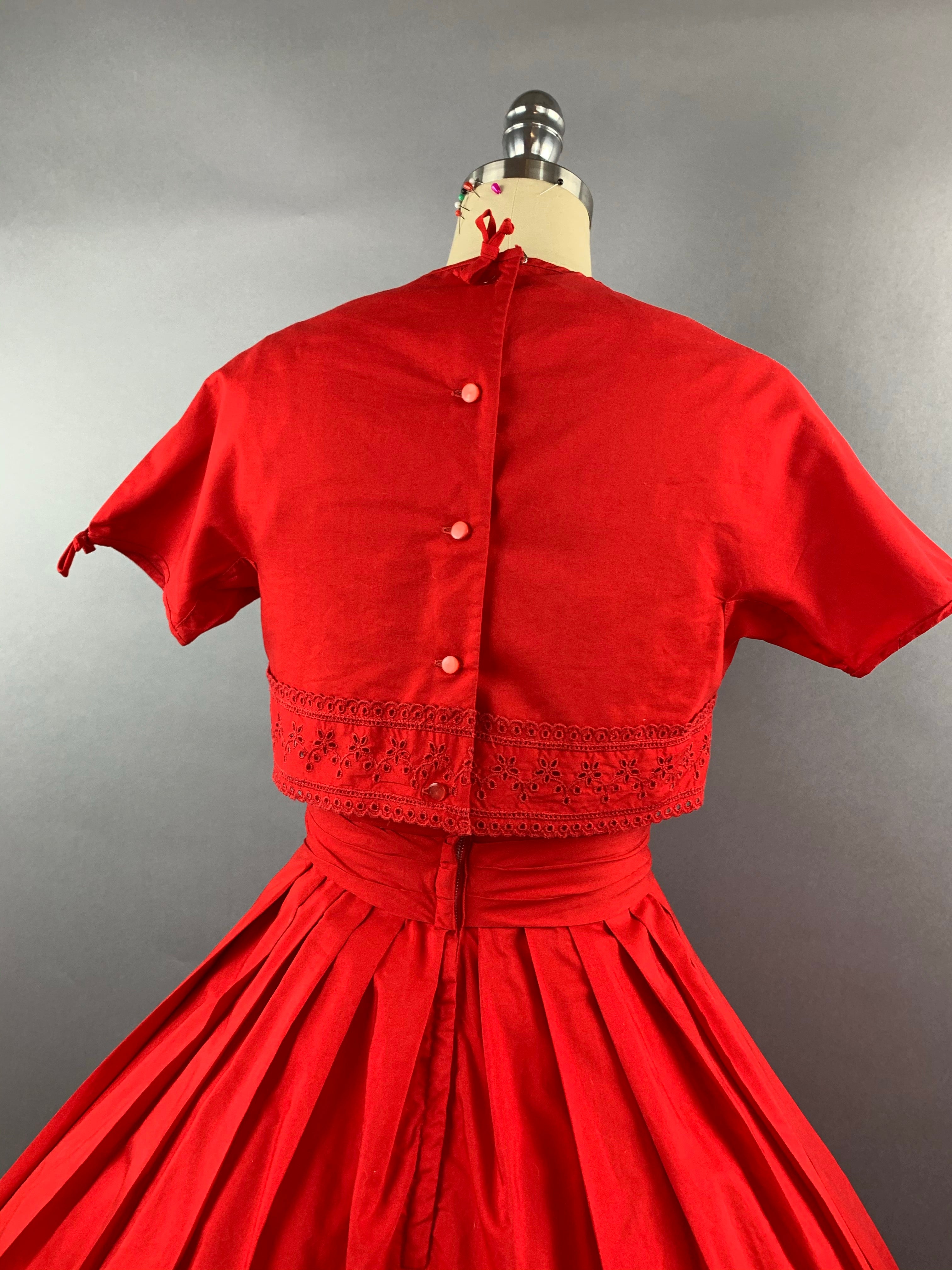 1950s Red Bobbie Brooks 2 piece Dress and Jacket Set Size XS