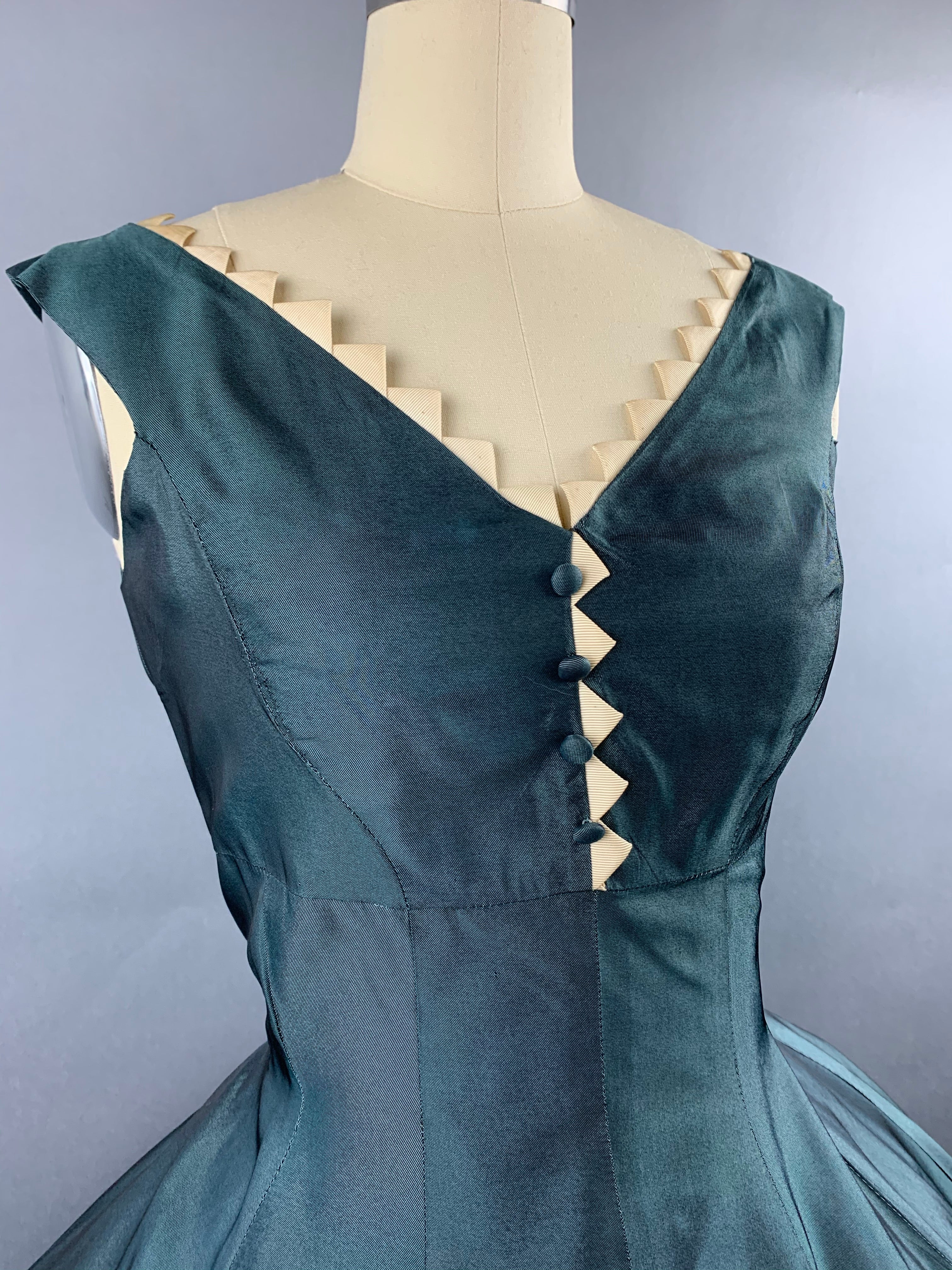 1950s Sophisticated Miss Green Party Dress and Coat Set Size M