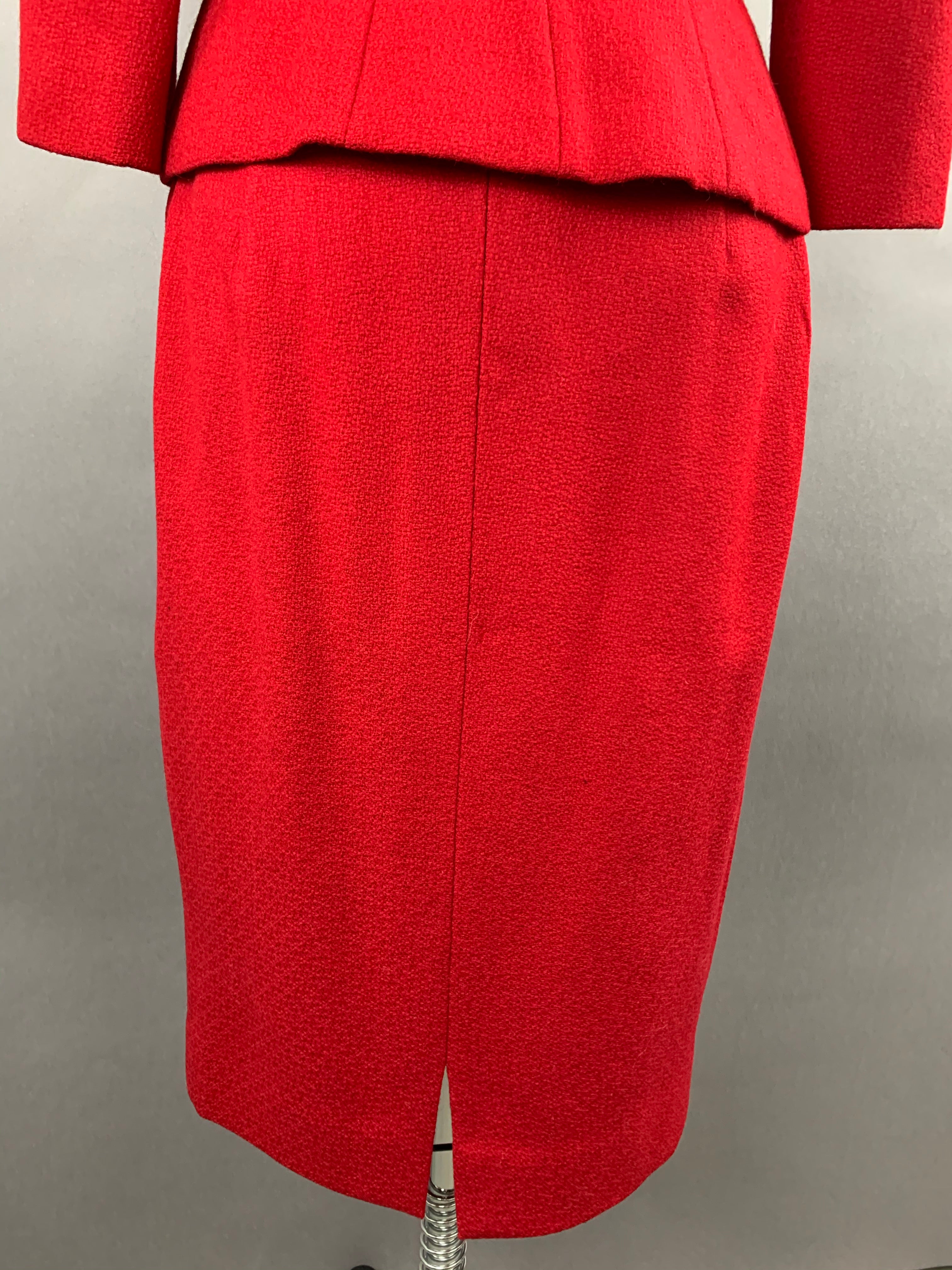 1950s Lilli Ann Red Wool Suit with Black Fox Collar Size S