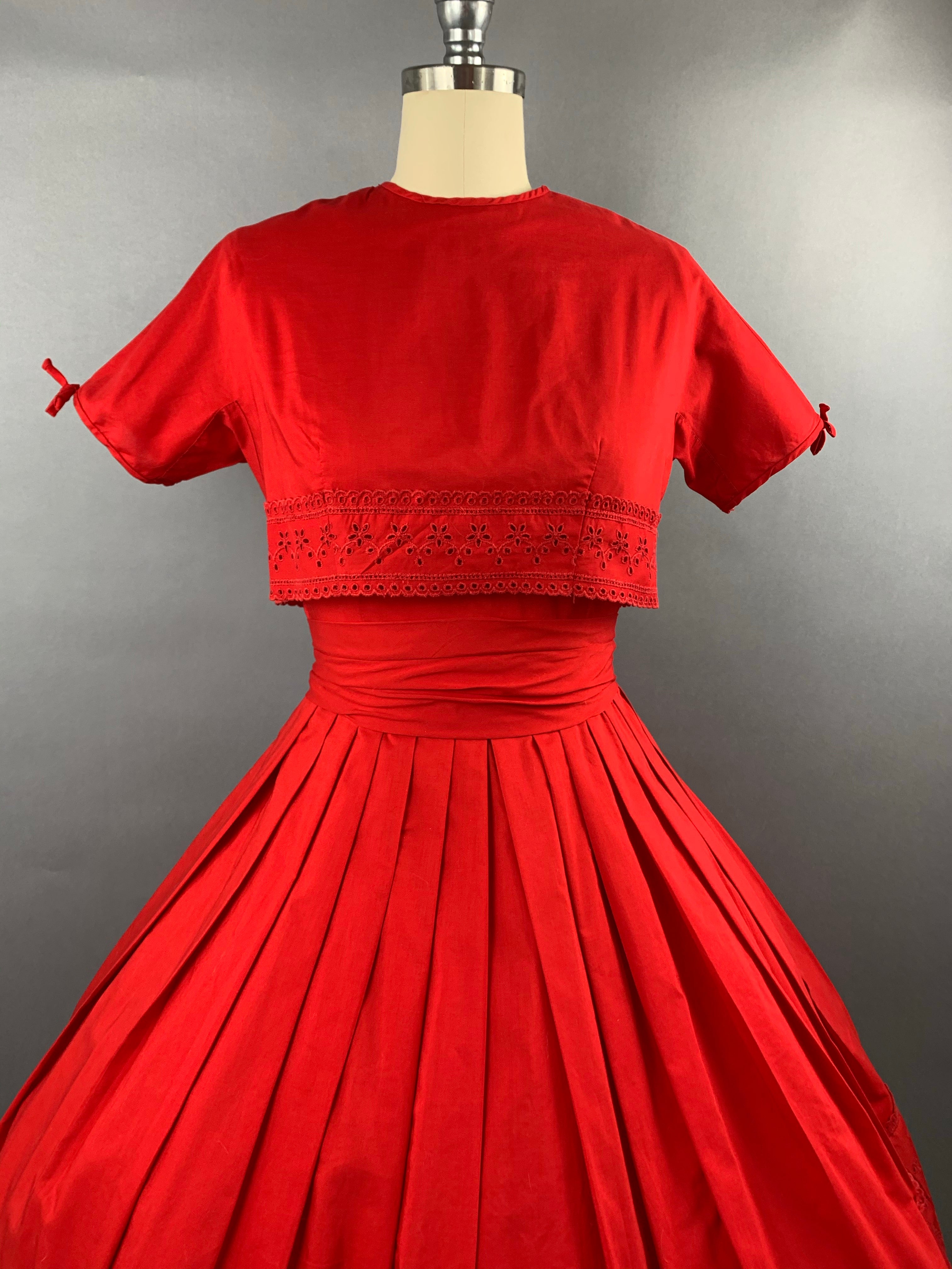 1950s Red Bobbie Brooks 2 piece Dress and Jacket Set Size XS