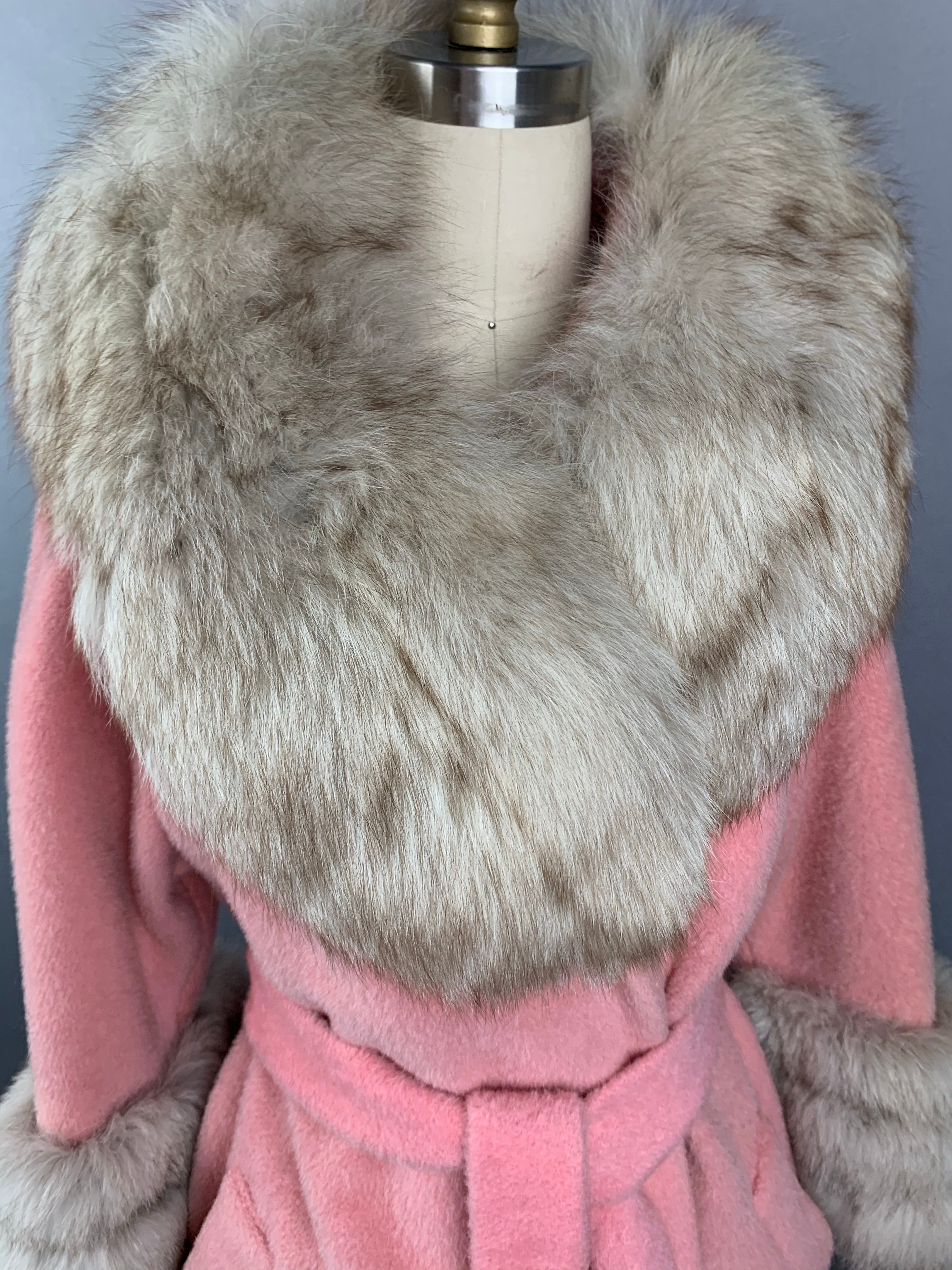 1960s Baby Pink Lilli Ann Norwegian Fox Fur Coat Size M Size L Size XL