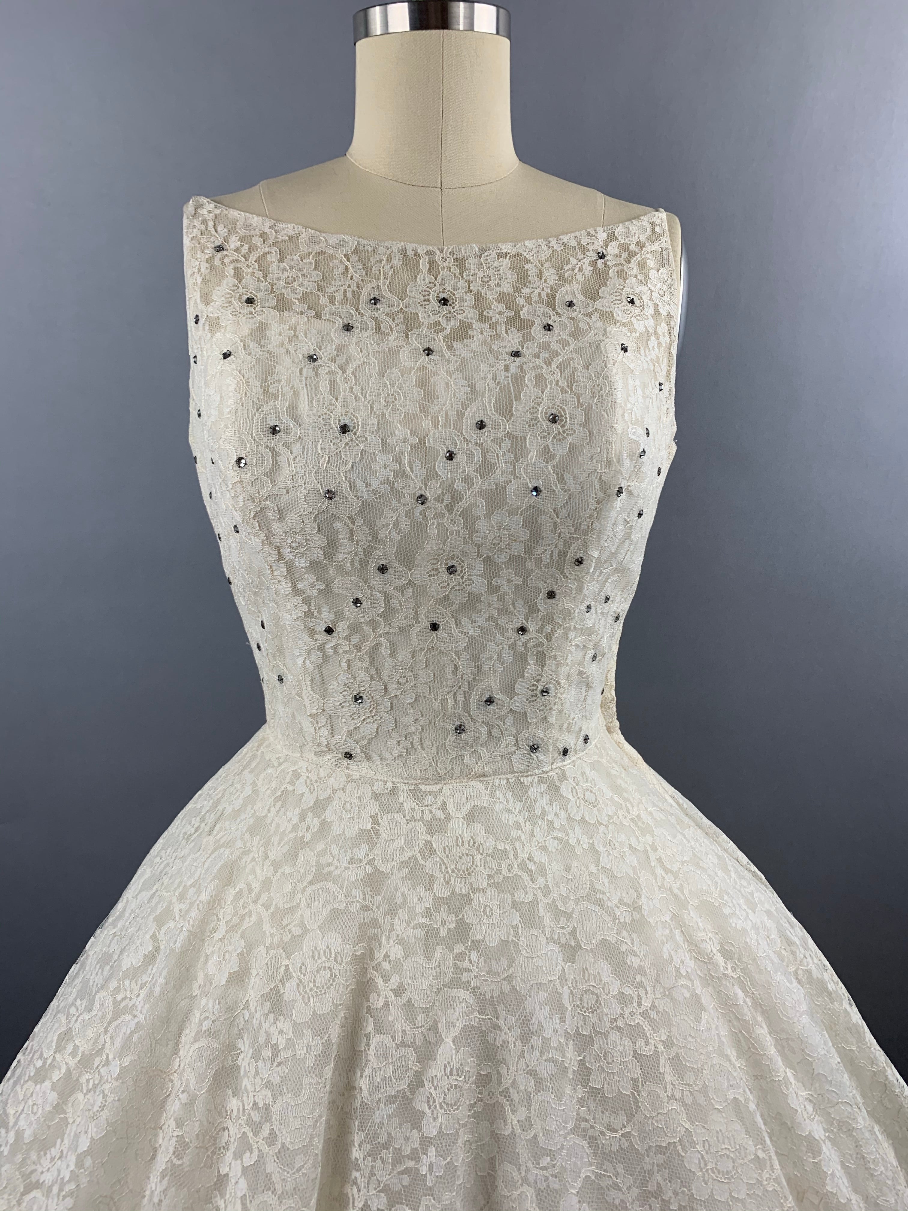 1950s Cotillion Ivory Lace Party Dress Size XS