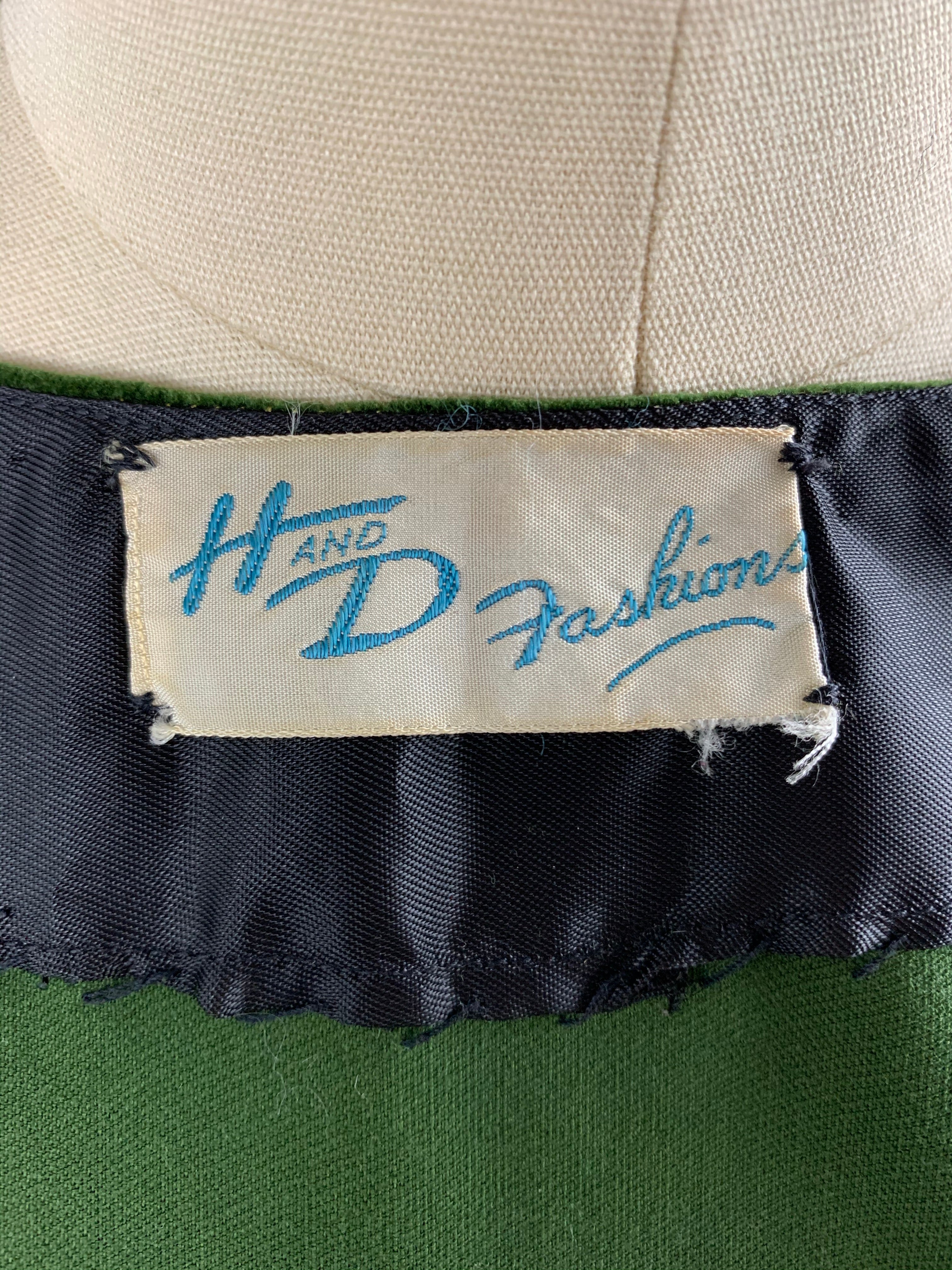 1950s H and D Fashions Green Velvet Party Dress Size S