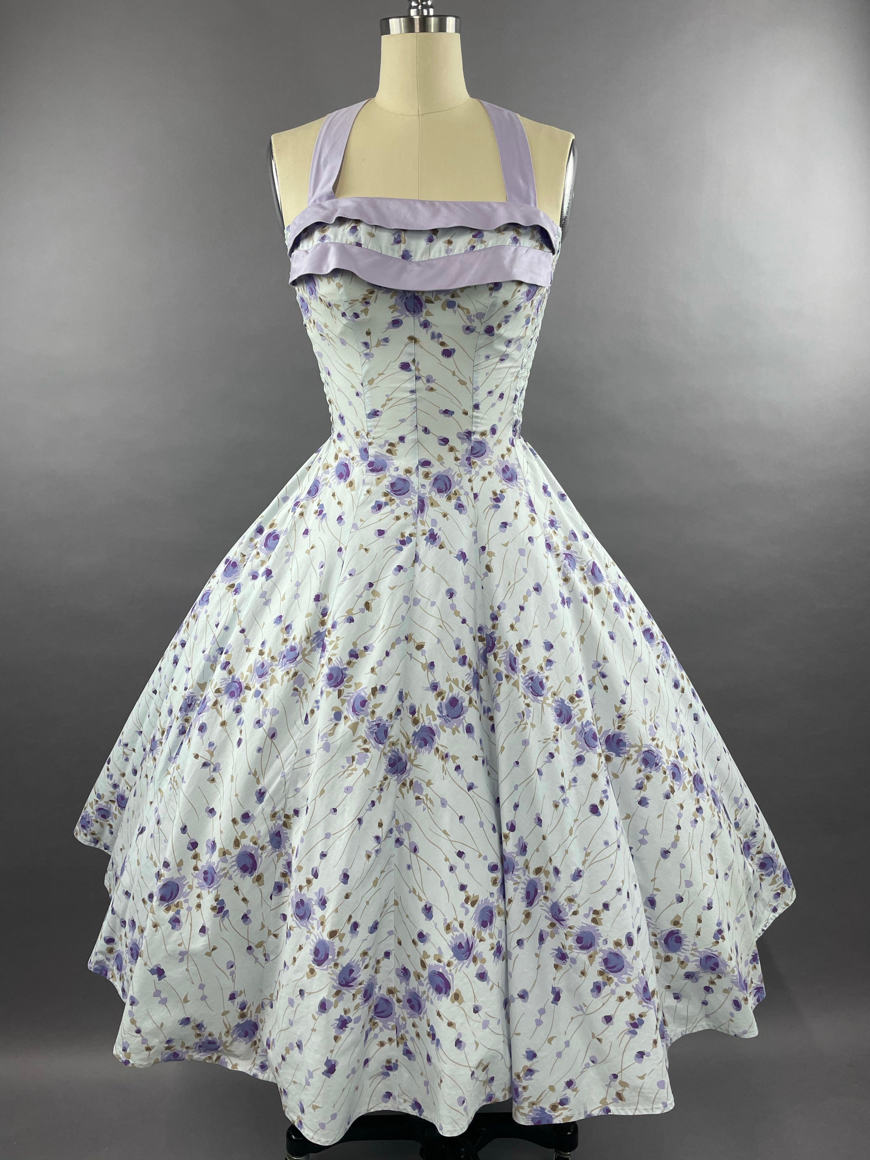 1950s Cole of California Purple Roses Cotton Dress Size S