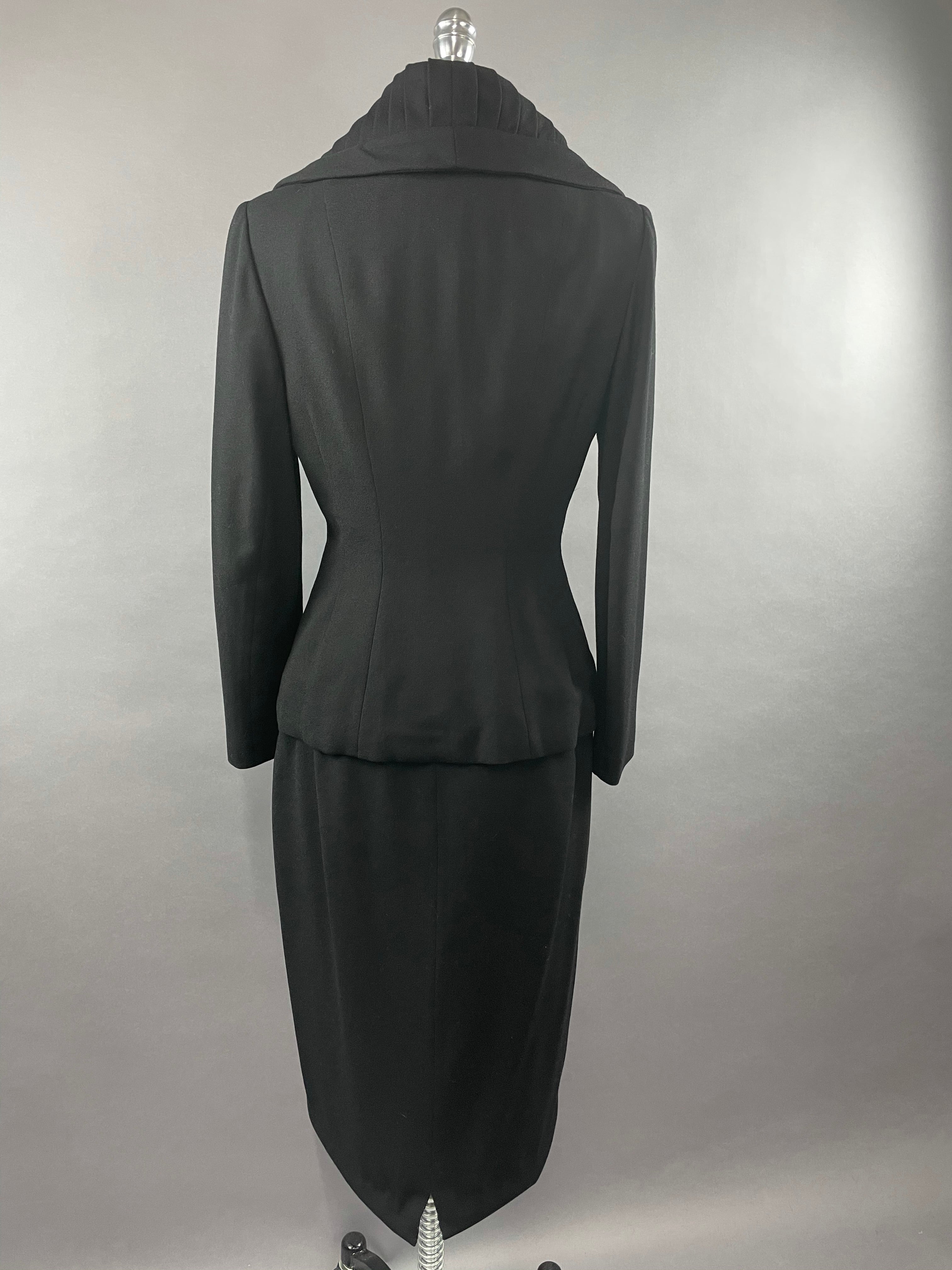 1950s Black Wool Lilli Ann Skirt Suit Size M