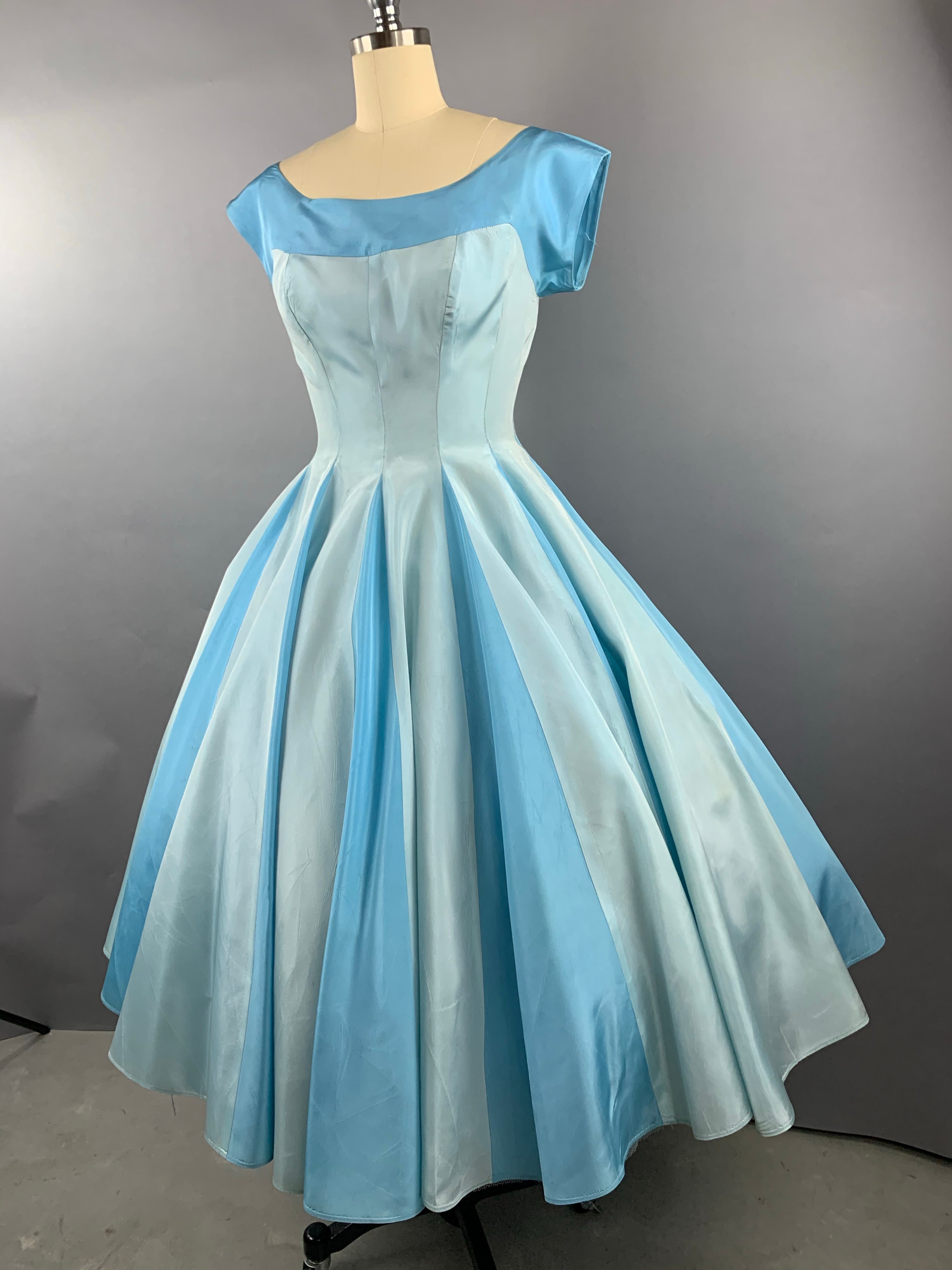 1950s Two Shades of Blue Full Skirt Party Dress Size M