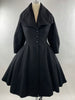 1950s Black Wool Lilli Ann Princess Coat with Exaggerated Collar and Sleeves Size L