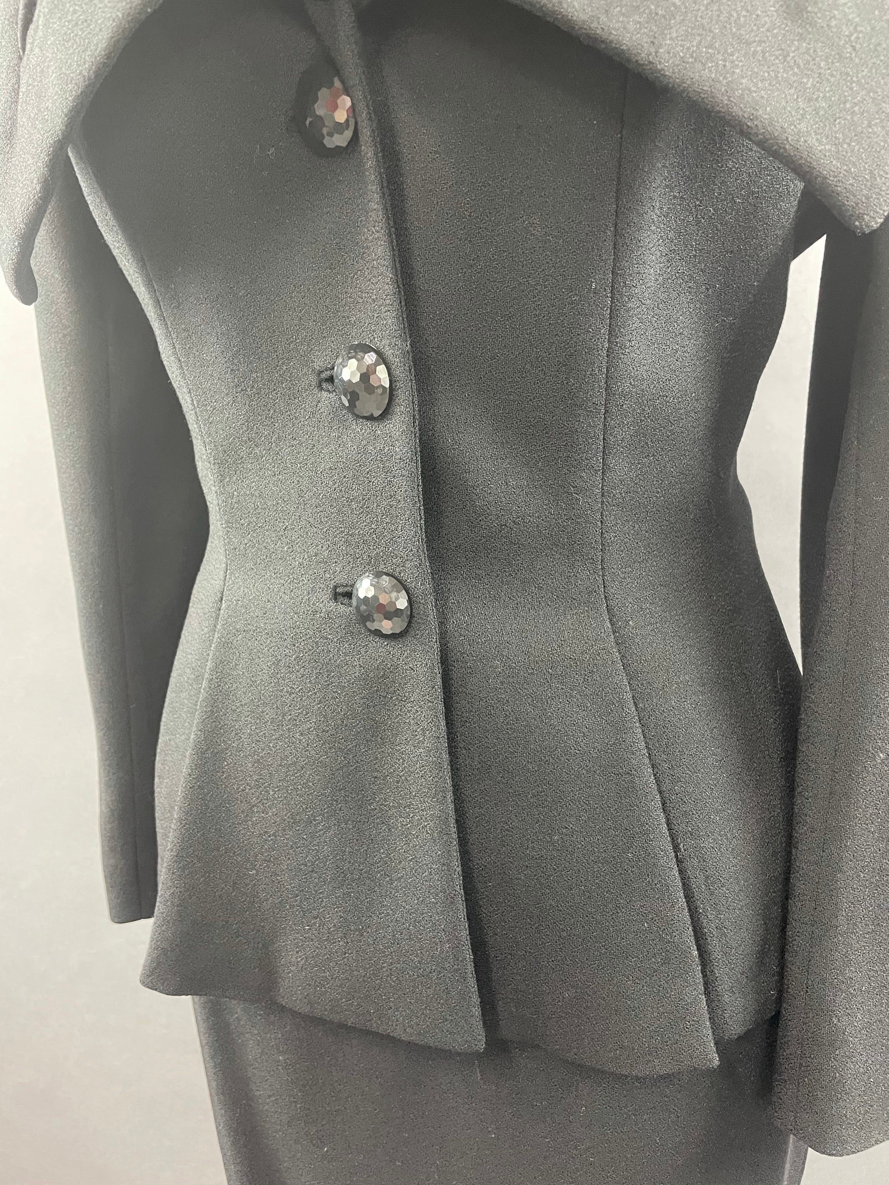 1950s Black Wool Lilli Ann Skirt Suit Size M