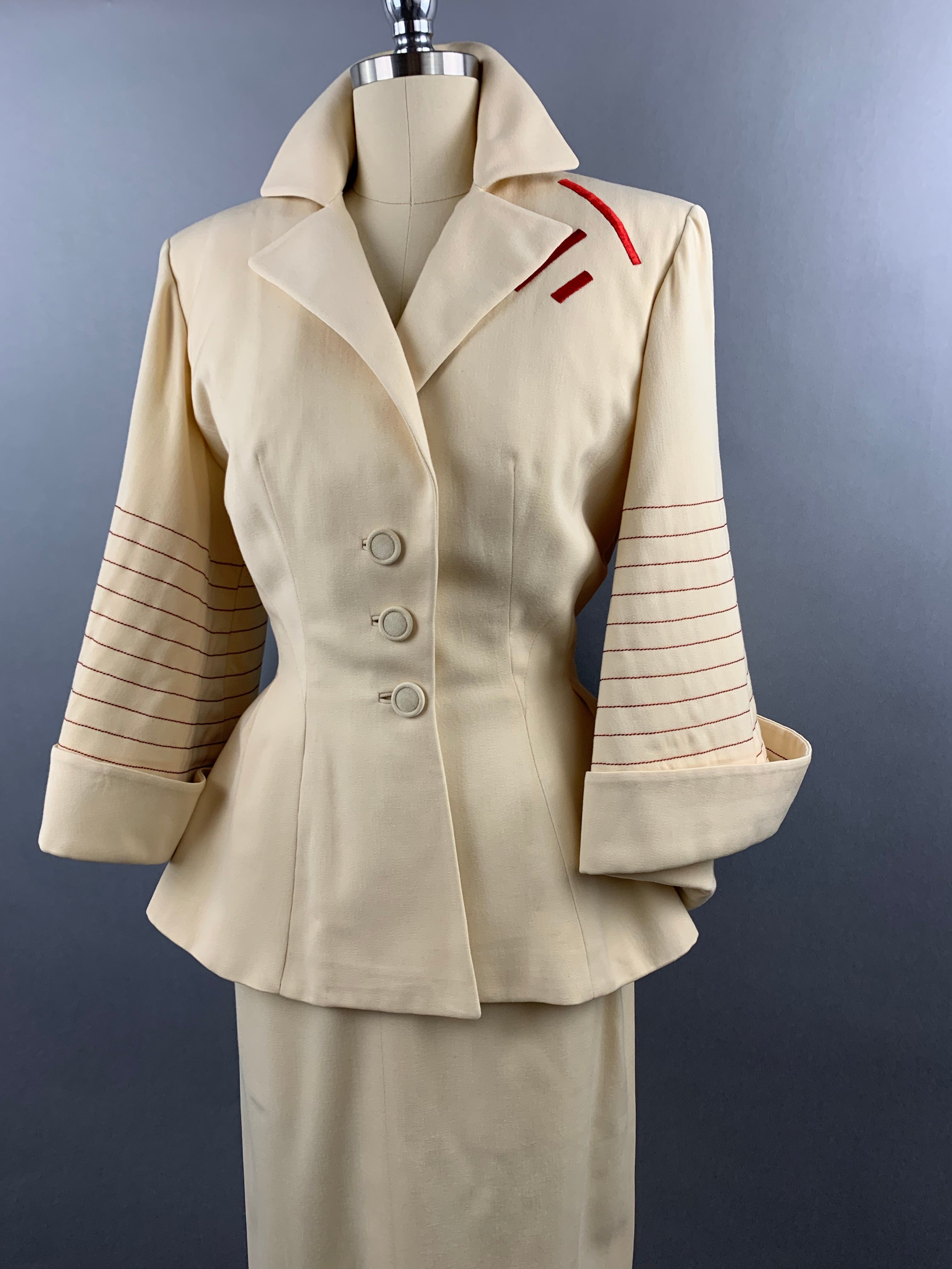 1950s Lilli Ann Cream Skirt Suit Size XS