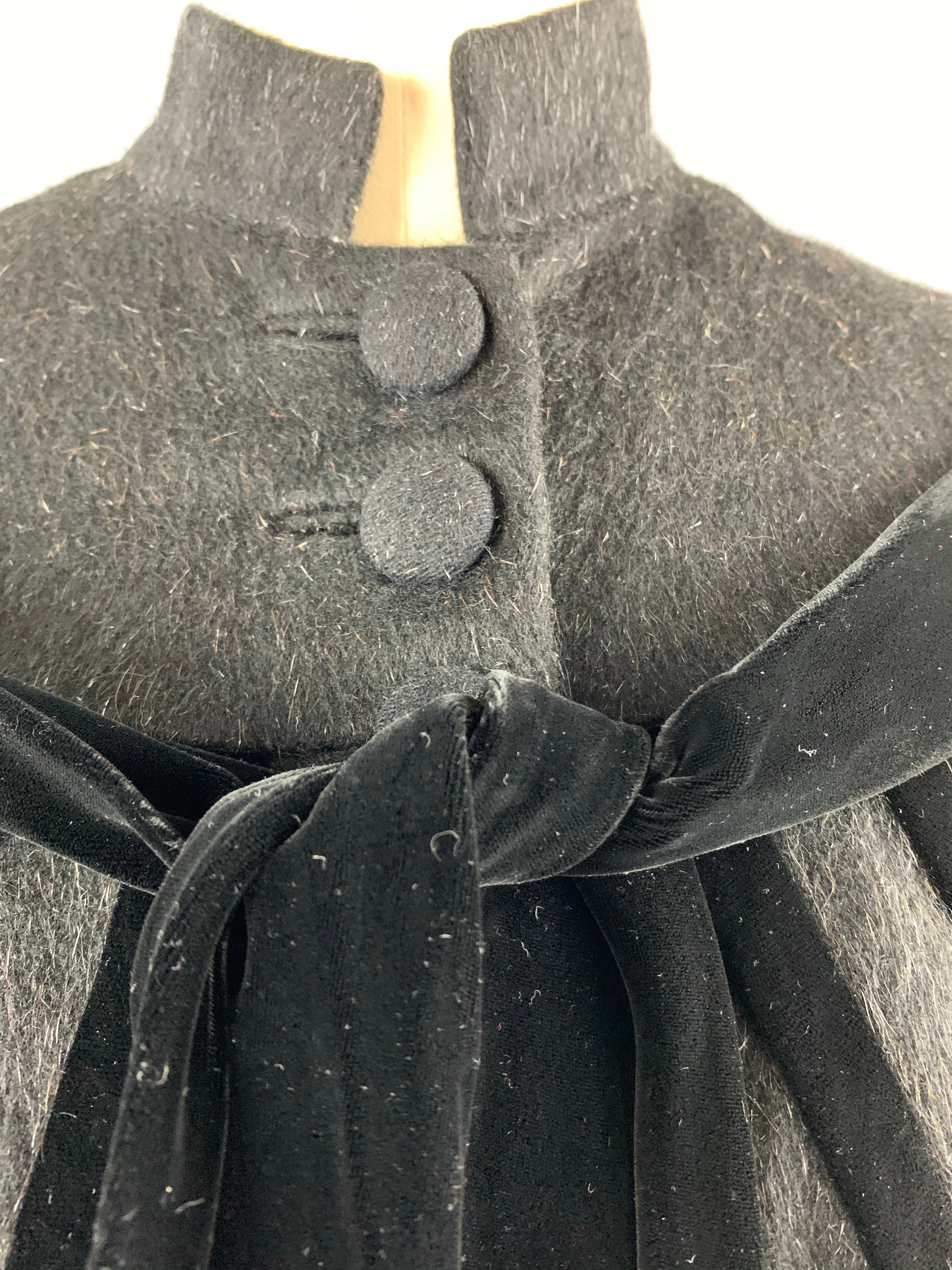 1950s Black Eyelash Wool and Velvet Lilli Ann Swing Coat Size M Size L Size XL