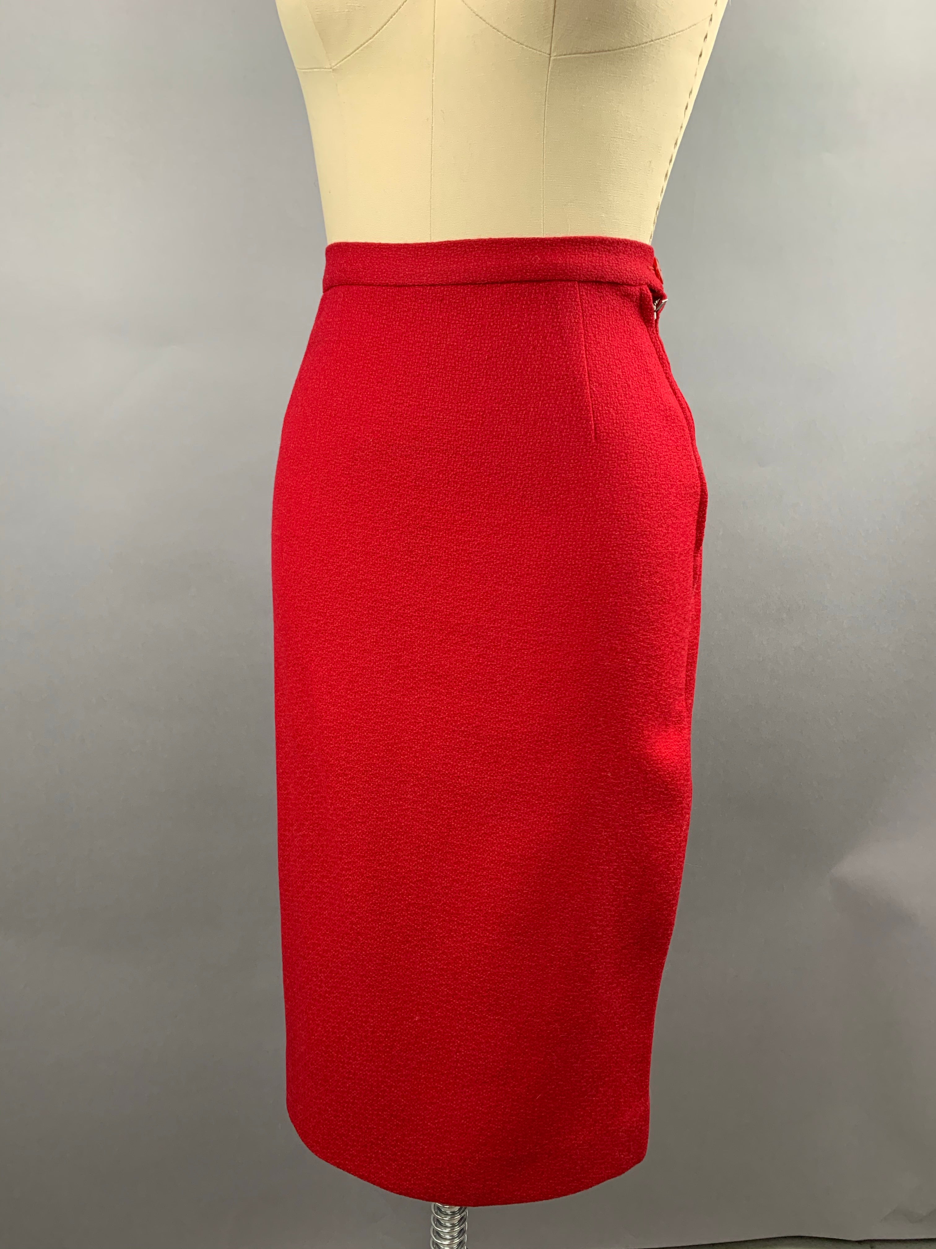 1950s Lilli Ann Red Wool Suit with Black Fox Collar Size S