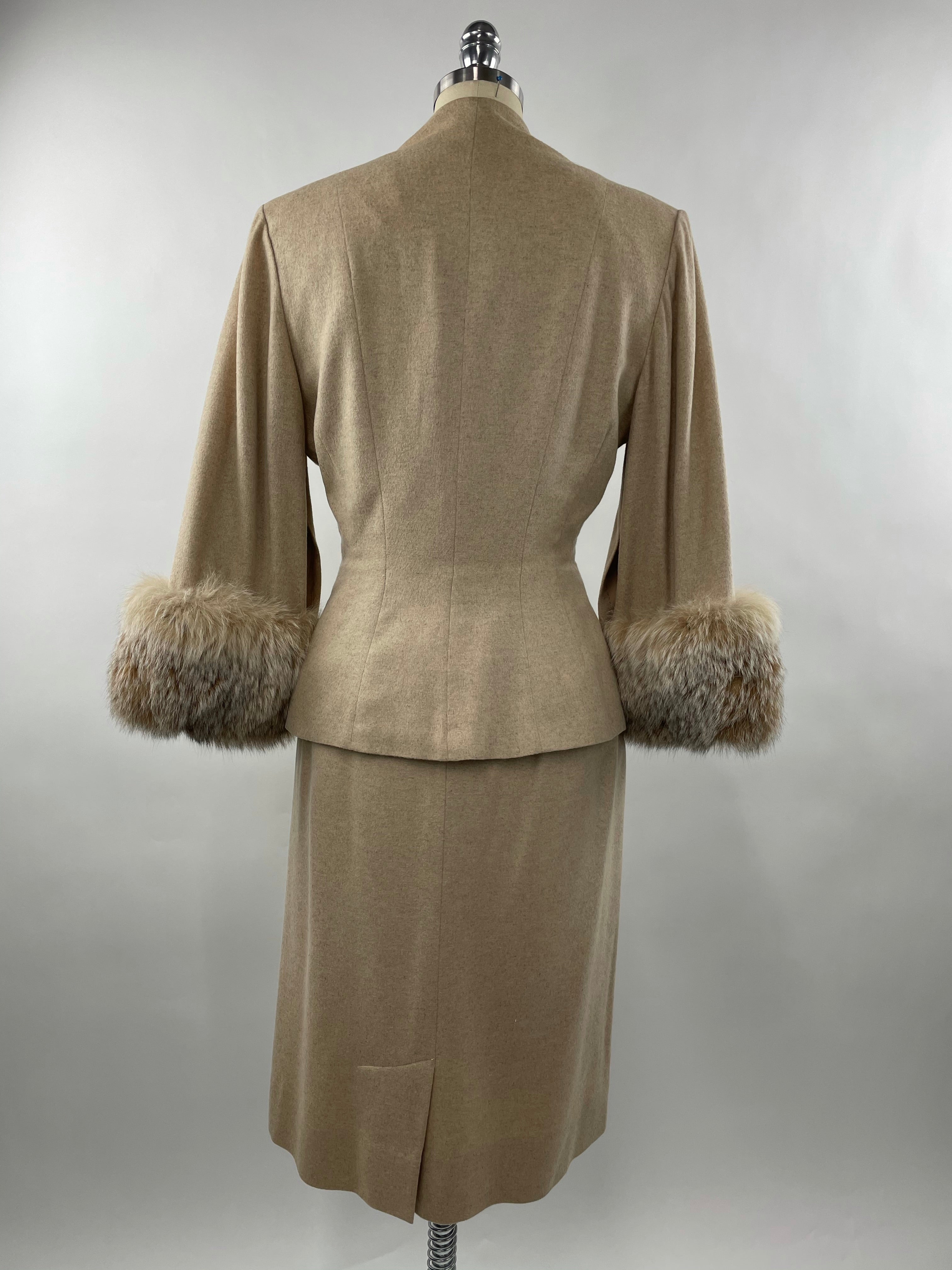 1950s Cream Cashmere & Fox Lilli Ann Cape Suit Size L