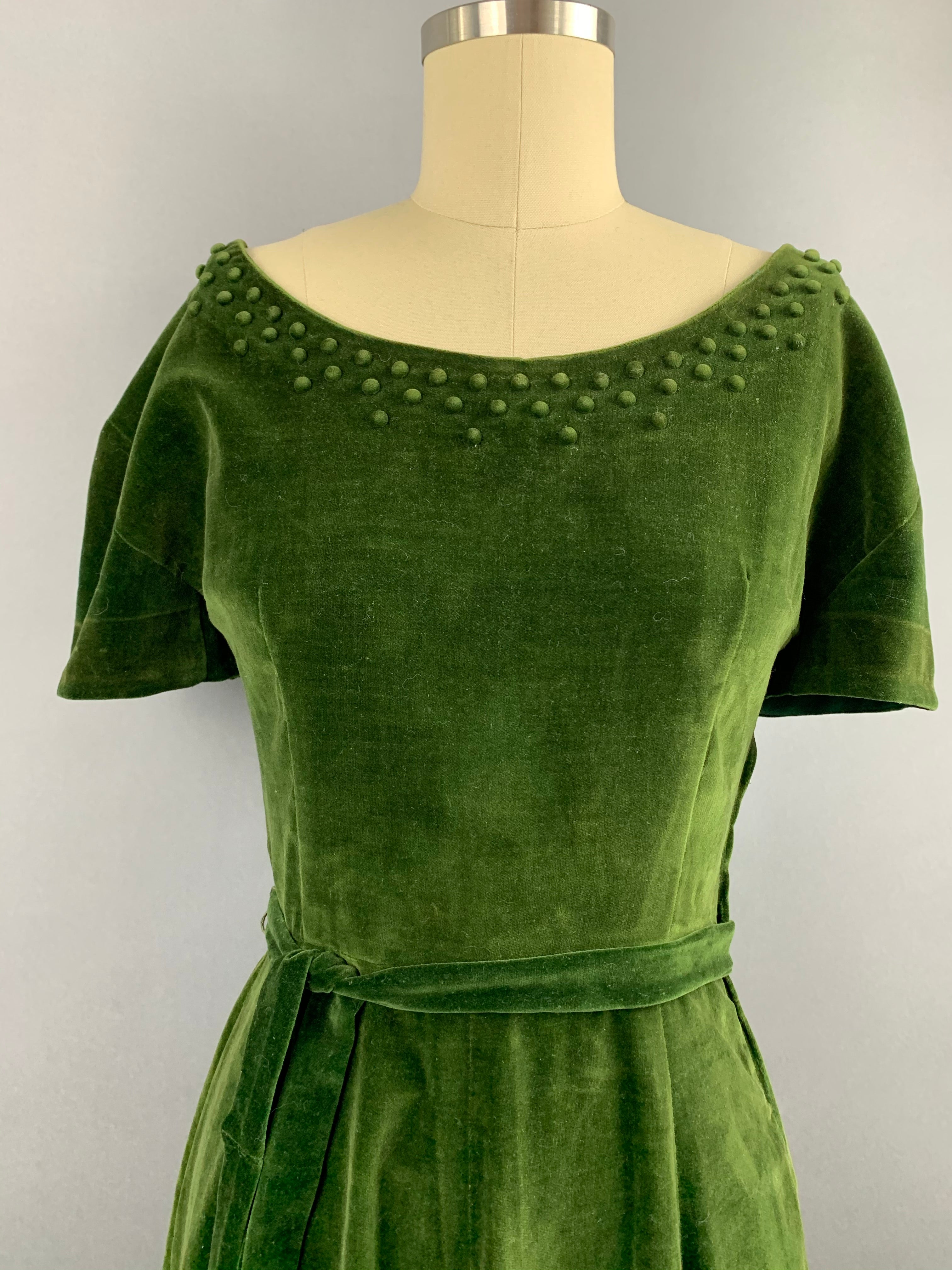 1950s H and D Fashions Green Velvet Party Dress Size S