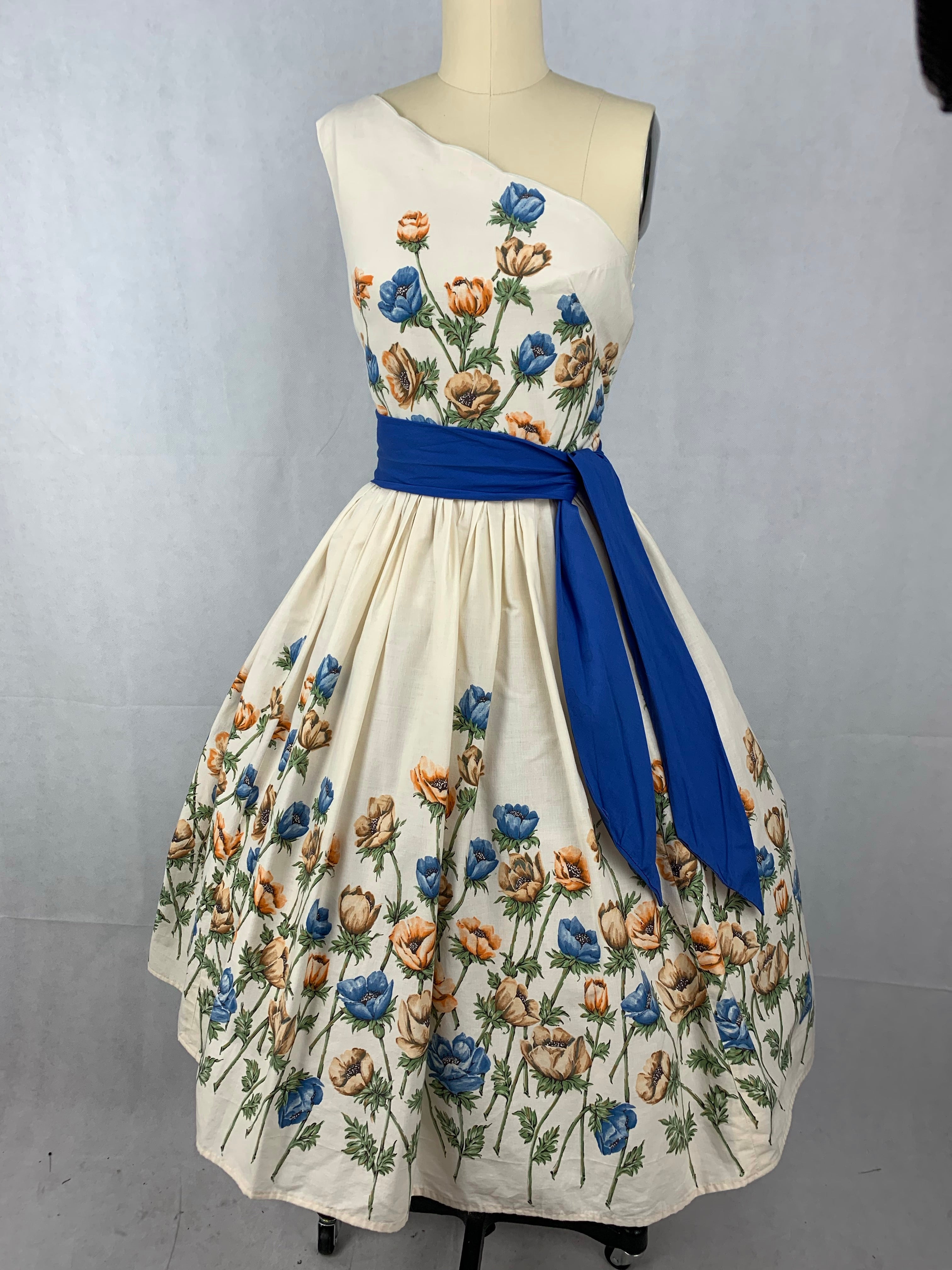 1950s John Wolf Anemones off the shoulder Dress Size S