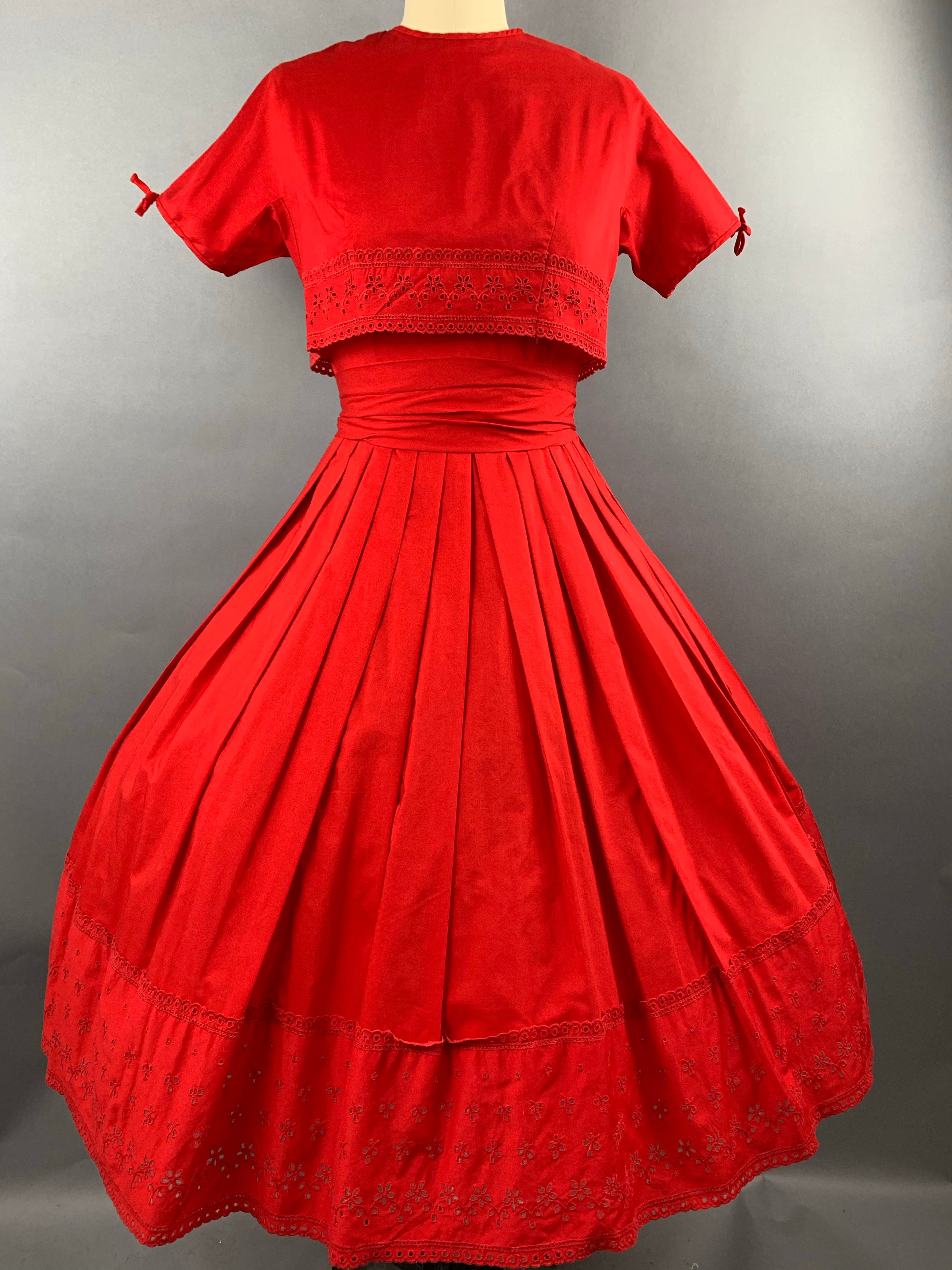 1950s Red Bobbie Brooks 2 piece Dress and Jacket Set Size XS