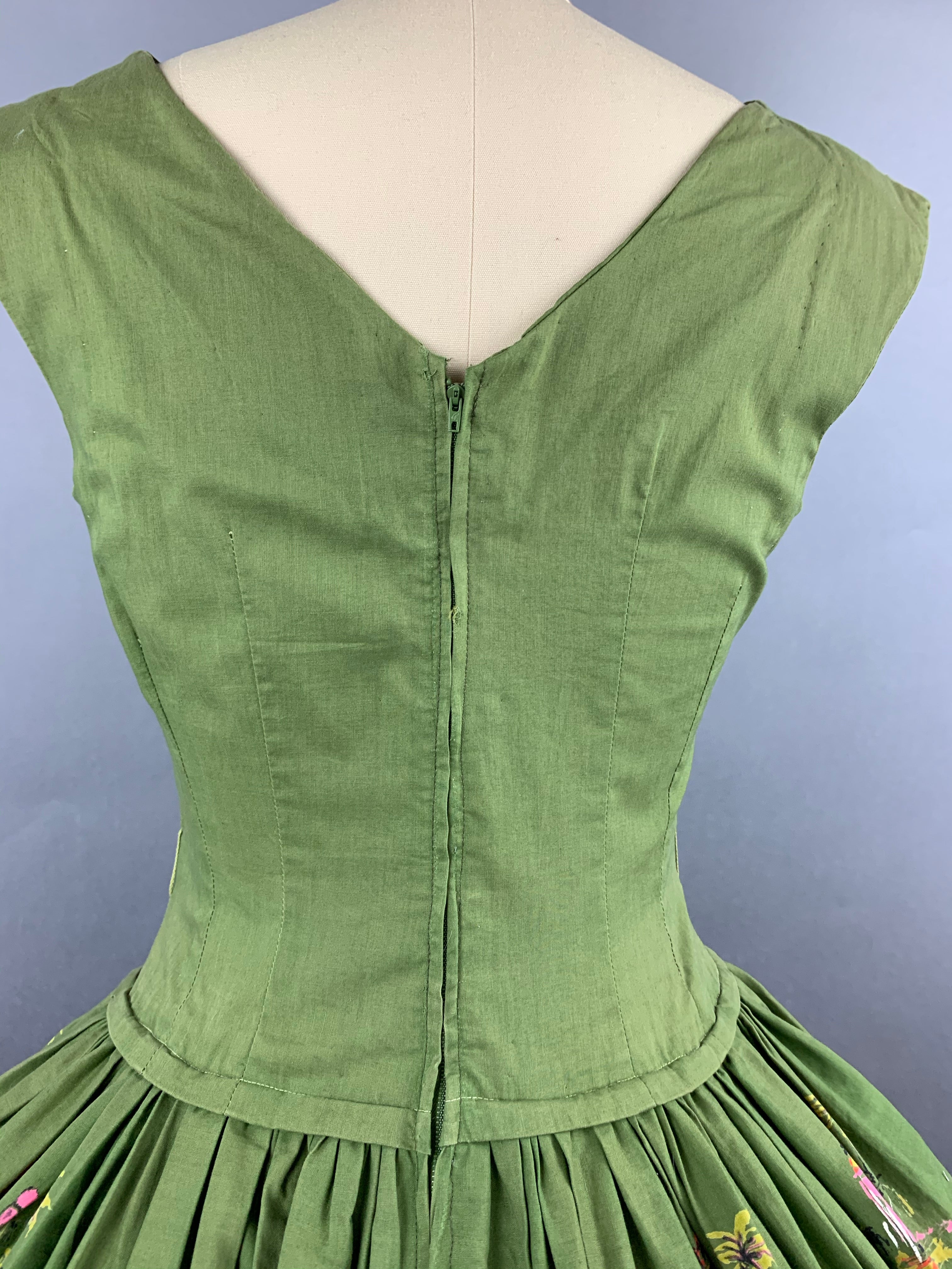 1950s Green Casbah Cotton Dress Size M