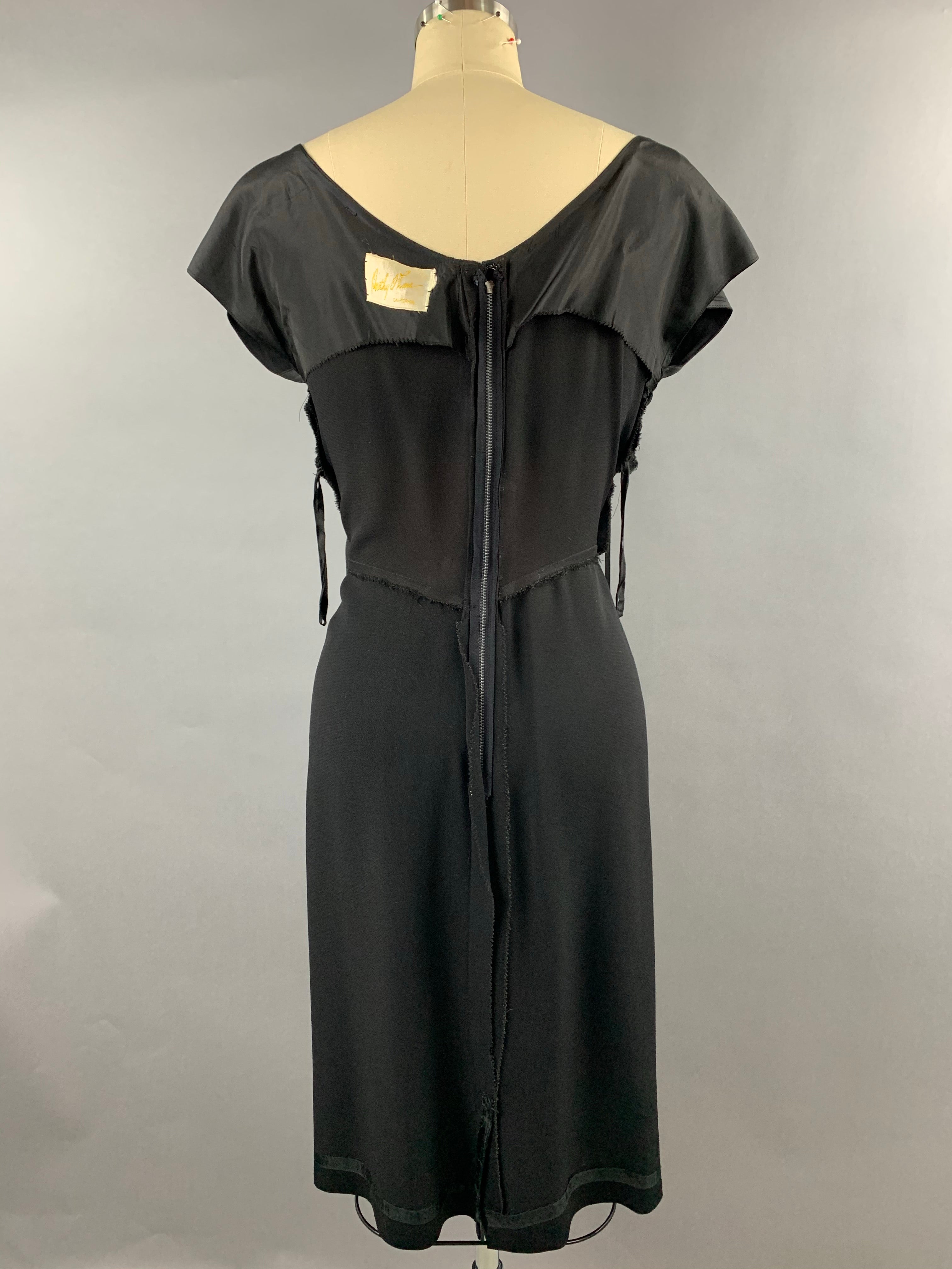 Late 1940s Black Crepe Dorothy O’Hara Cocktail Dress Size M