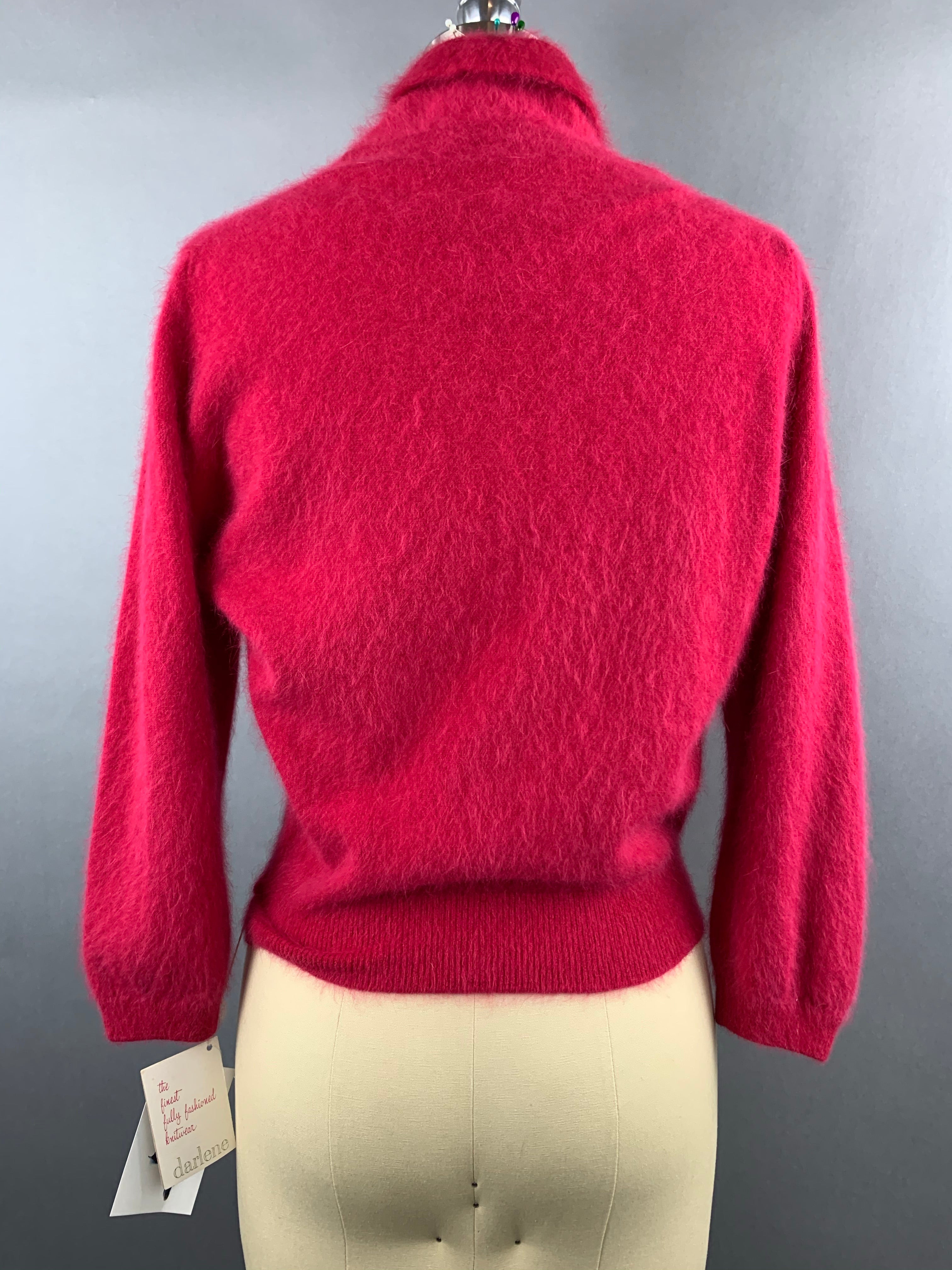 1950s Darlene Deep Pink Angora Wool Blend Deadstock Sweater Size M