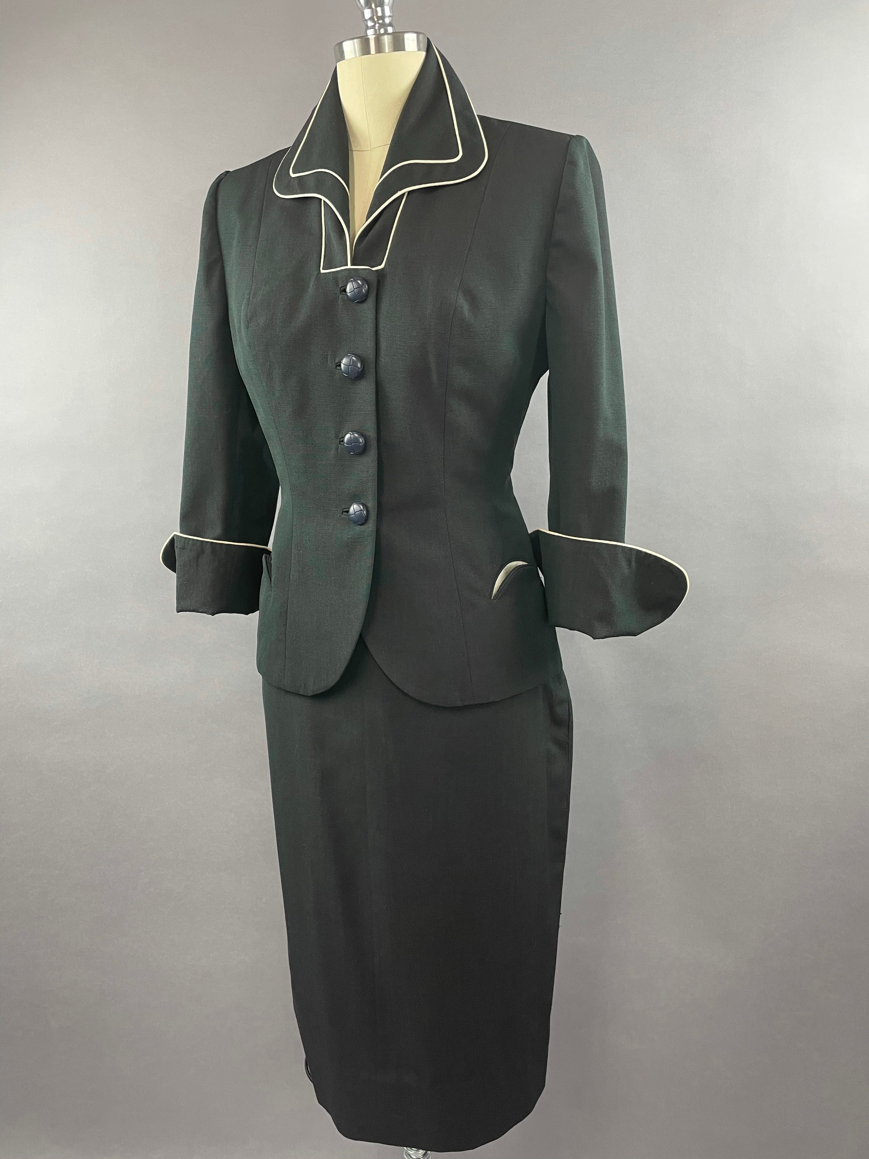 1950s Lilli Ann Lilli Annette Dark Blue Shot Skirt Suit Size S