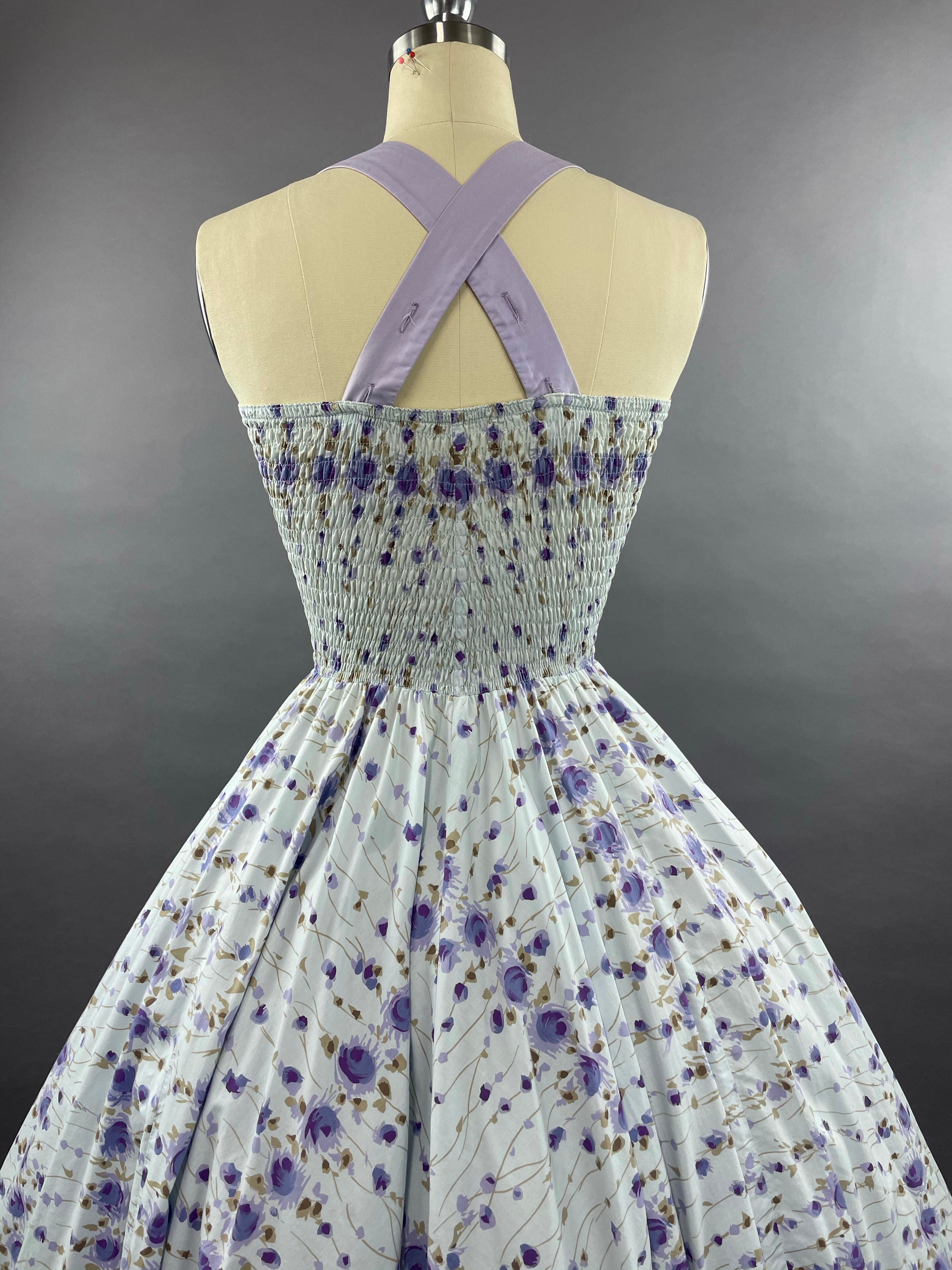 1950s Cole of California Purple Roses Cotton Dress Size S