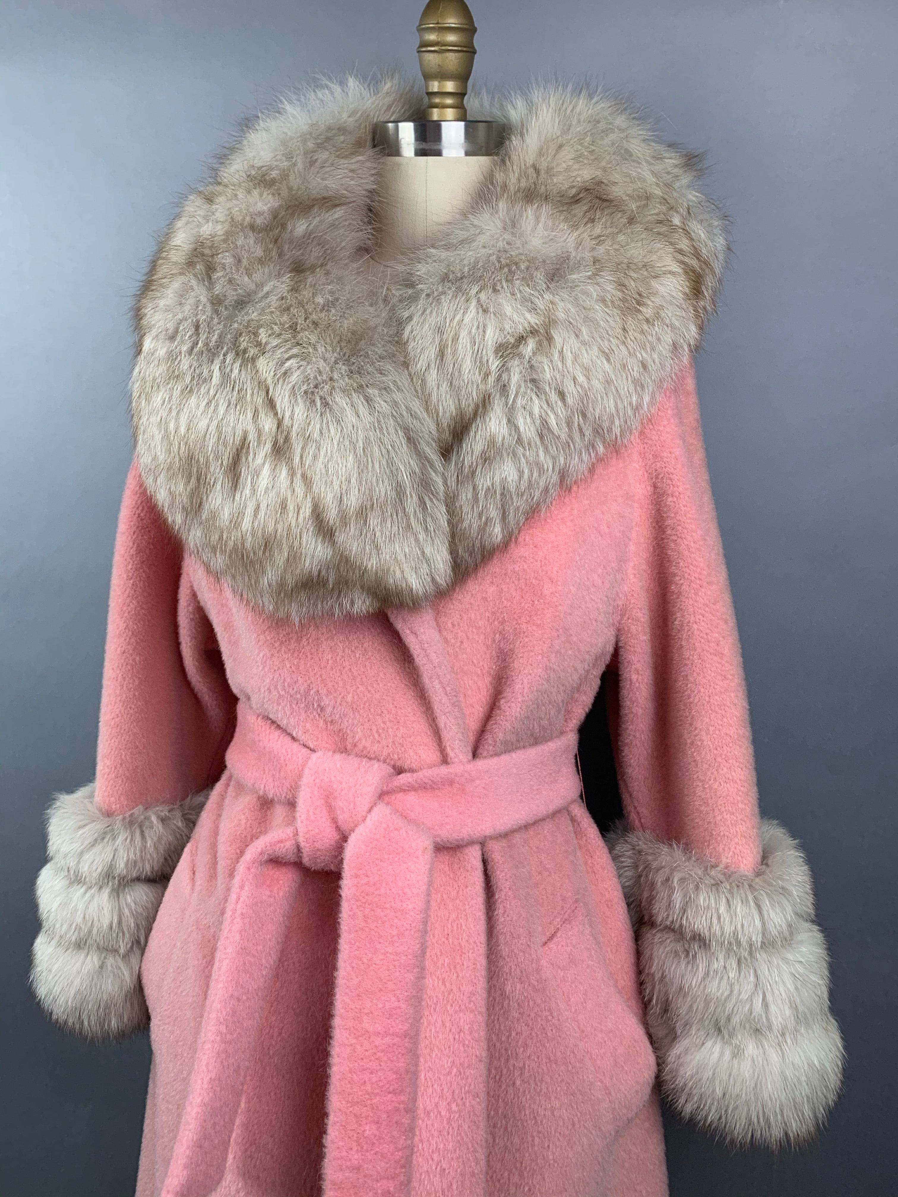 1960s Baby Pink Lilli Ann Norwegian Fox Fur Coat Size M Size L Size XL