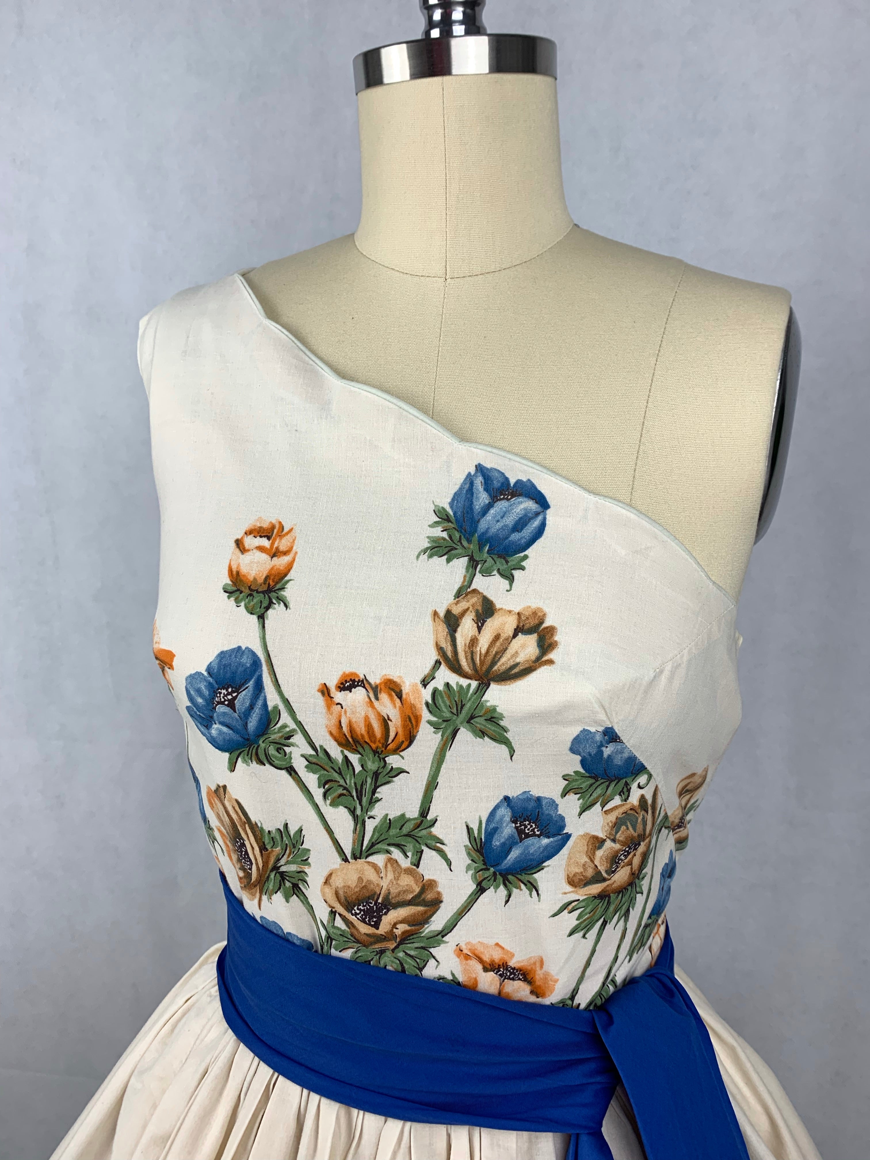 1950s John Wolf Anemones off the shoulder Dress Size S