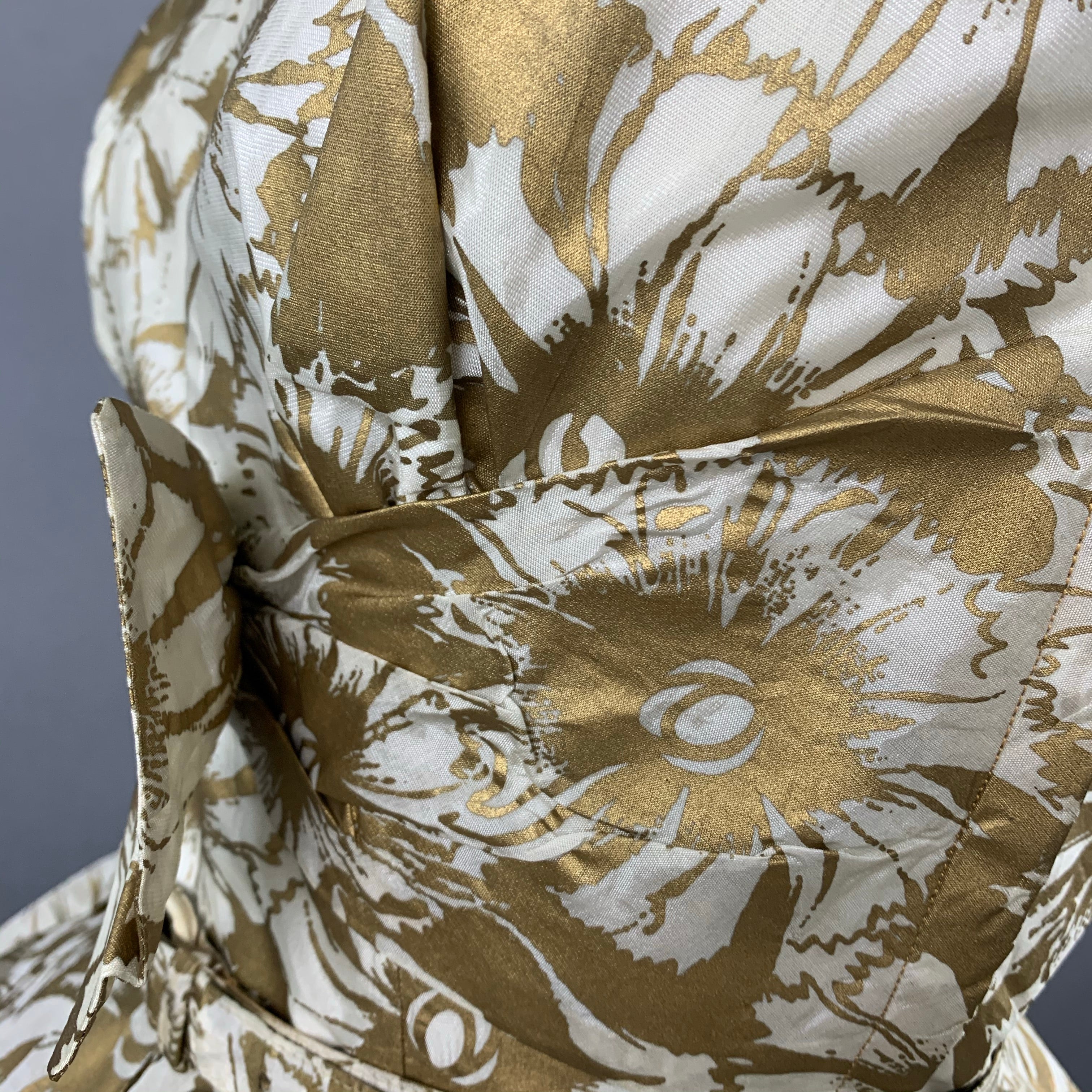 1950s Gold Floral Party Dress Size XS