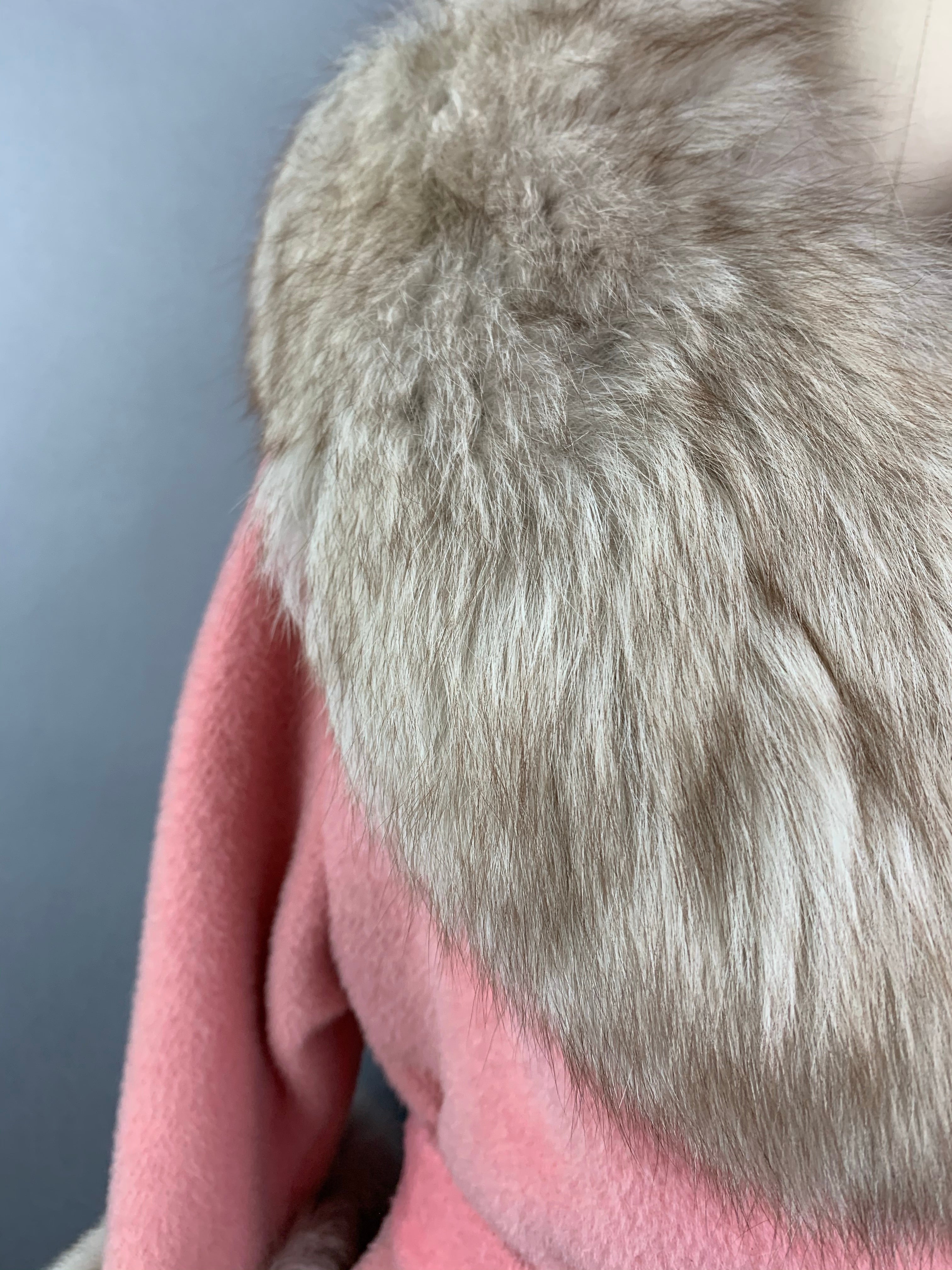 1960s Baby Pink Lilli Ann Norwegian Fox Fur Coat Size M Size L Size XL