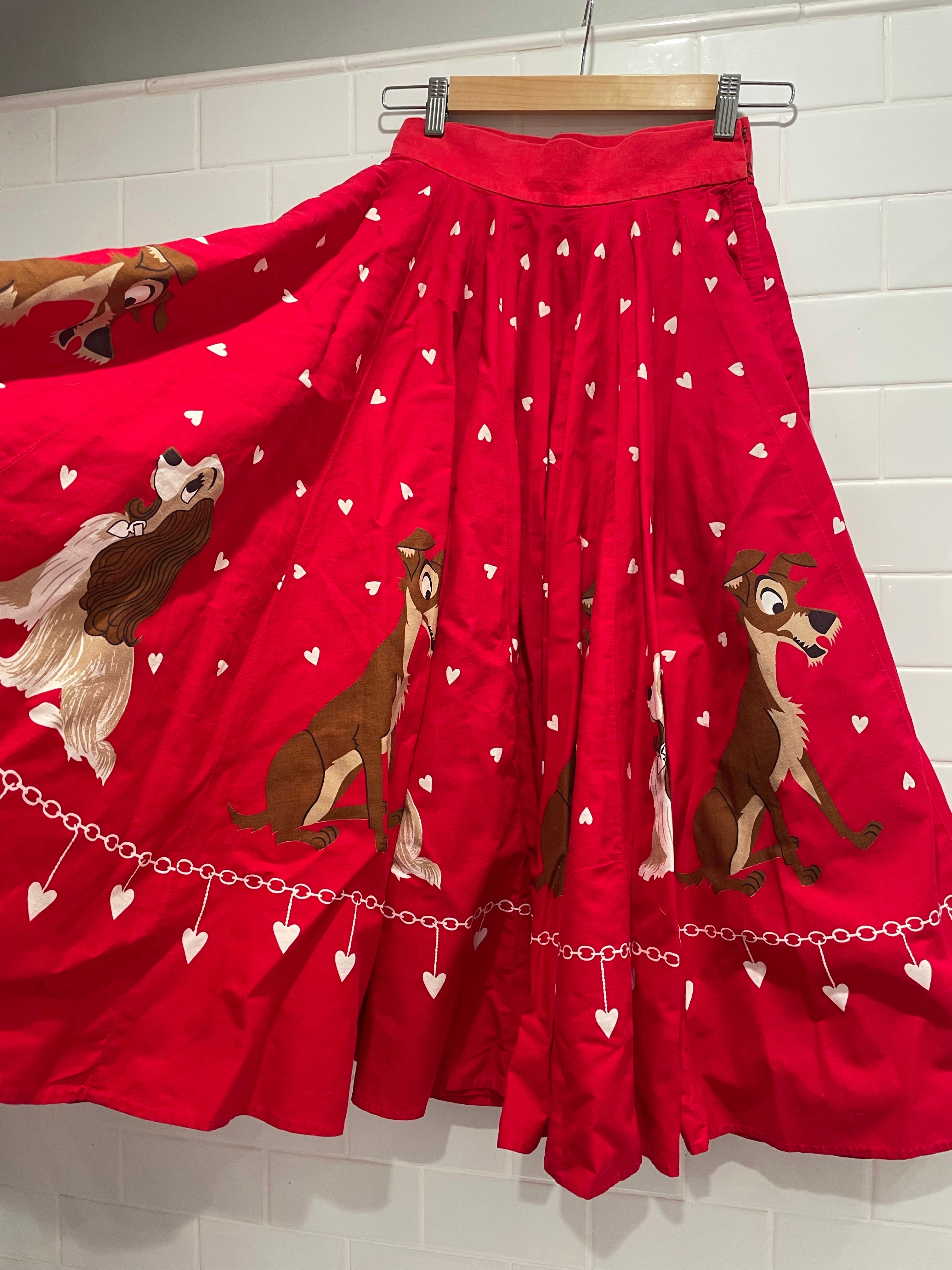1950s Red Lady and the Tramp 20 panel skirt Size M