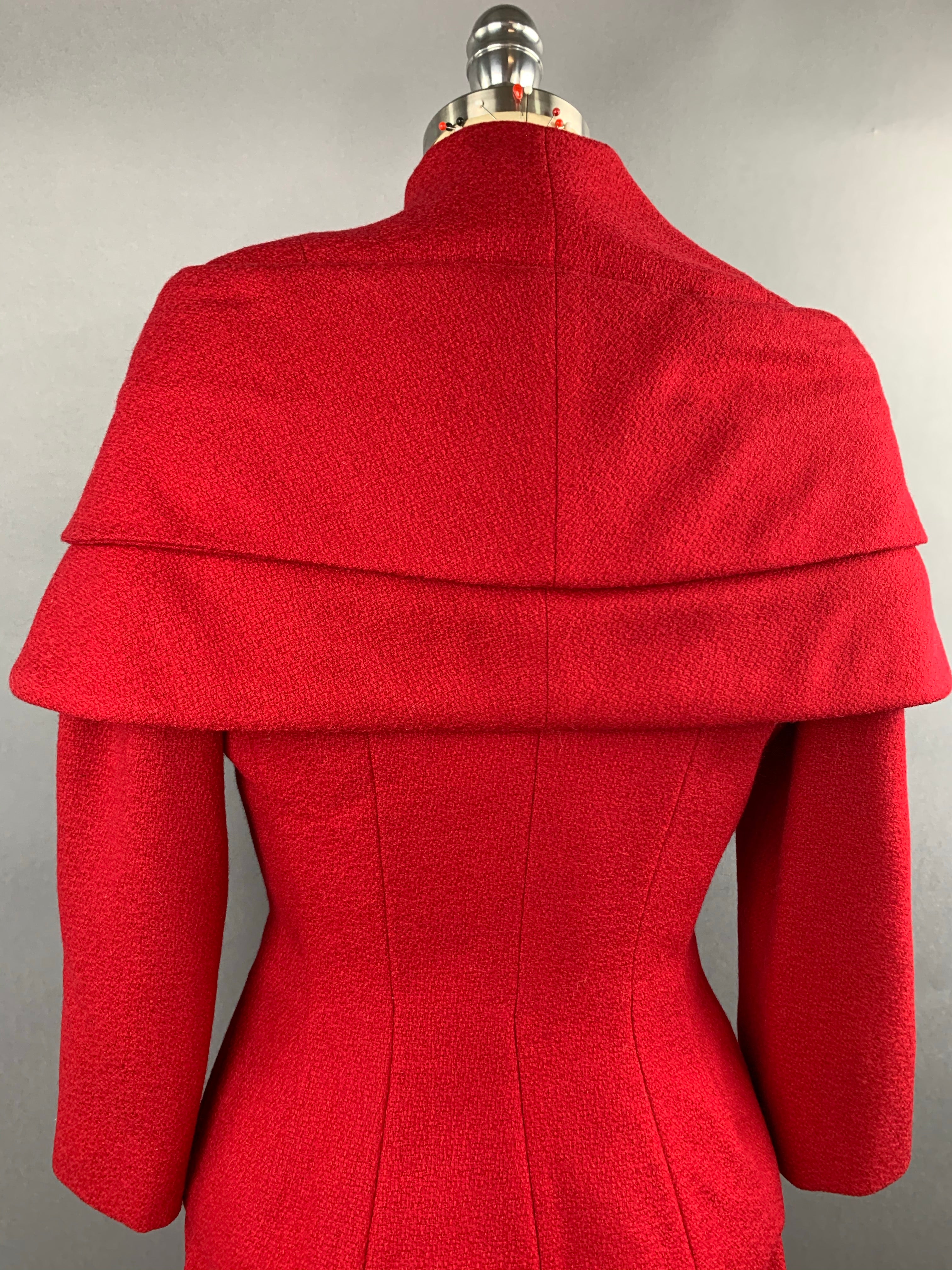 1950s Lilli Ann Red Wool Suit with Black Fox Collar Size S