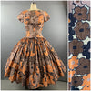 Late 1950s Early 1960s Pat Hartly Autumn Floral Cotton Dress Size M