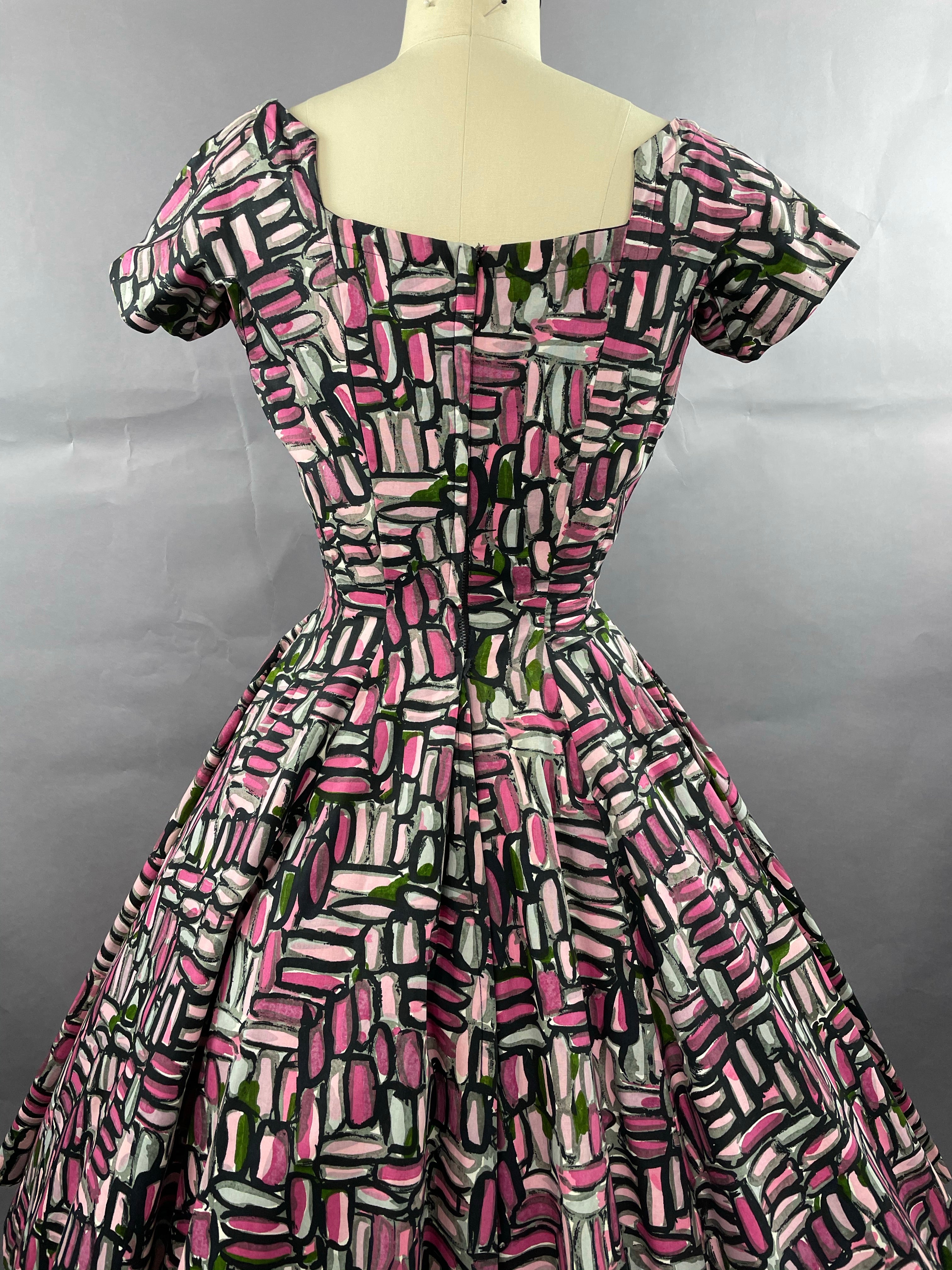 1950s Shades of Pink Suzy Perette brushstroke Cotton dress Size XS