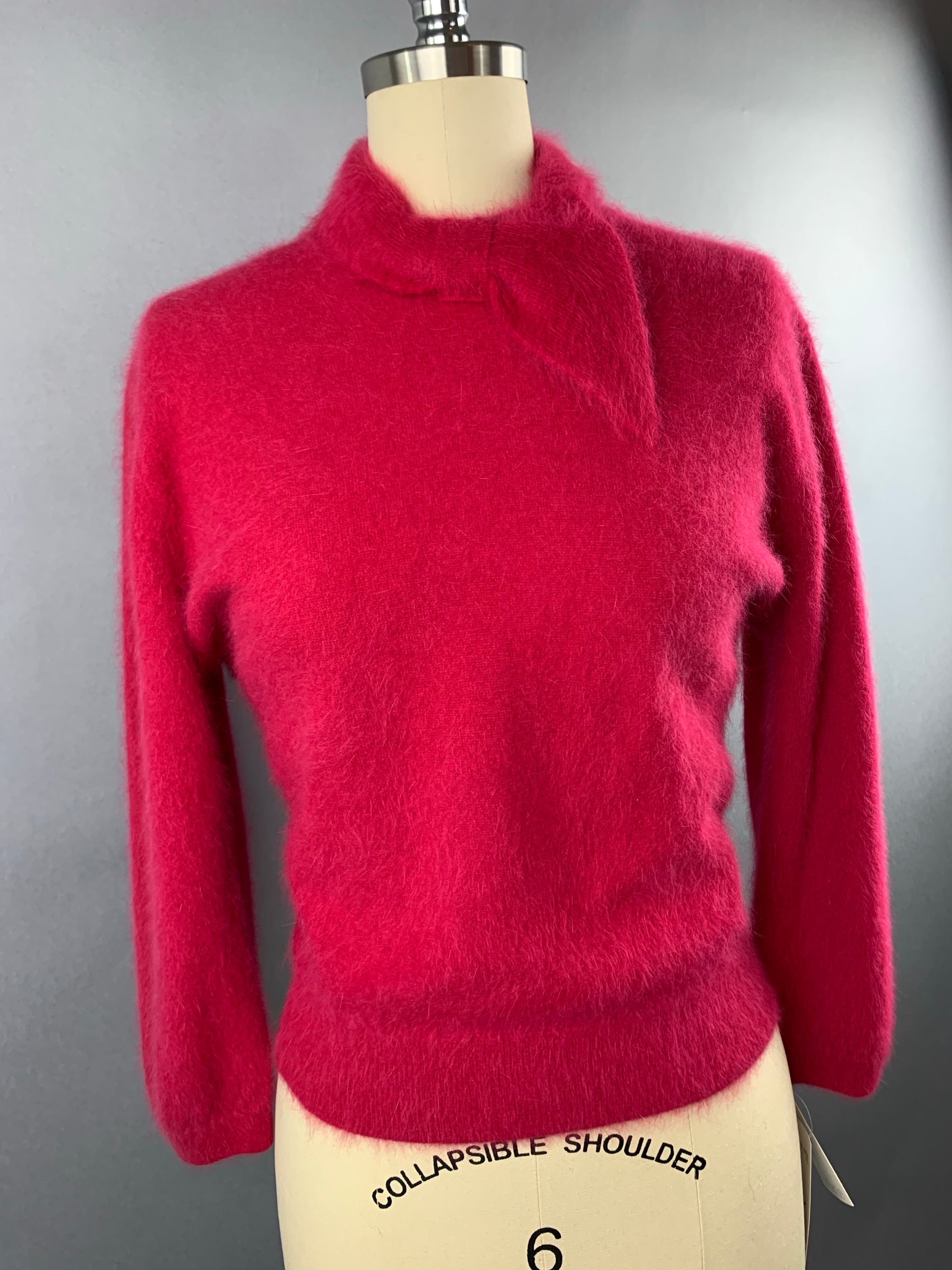 1950s Darlene Deep Pink Angora Wool Blend Deadstock Sweater Size M