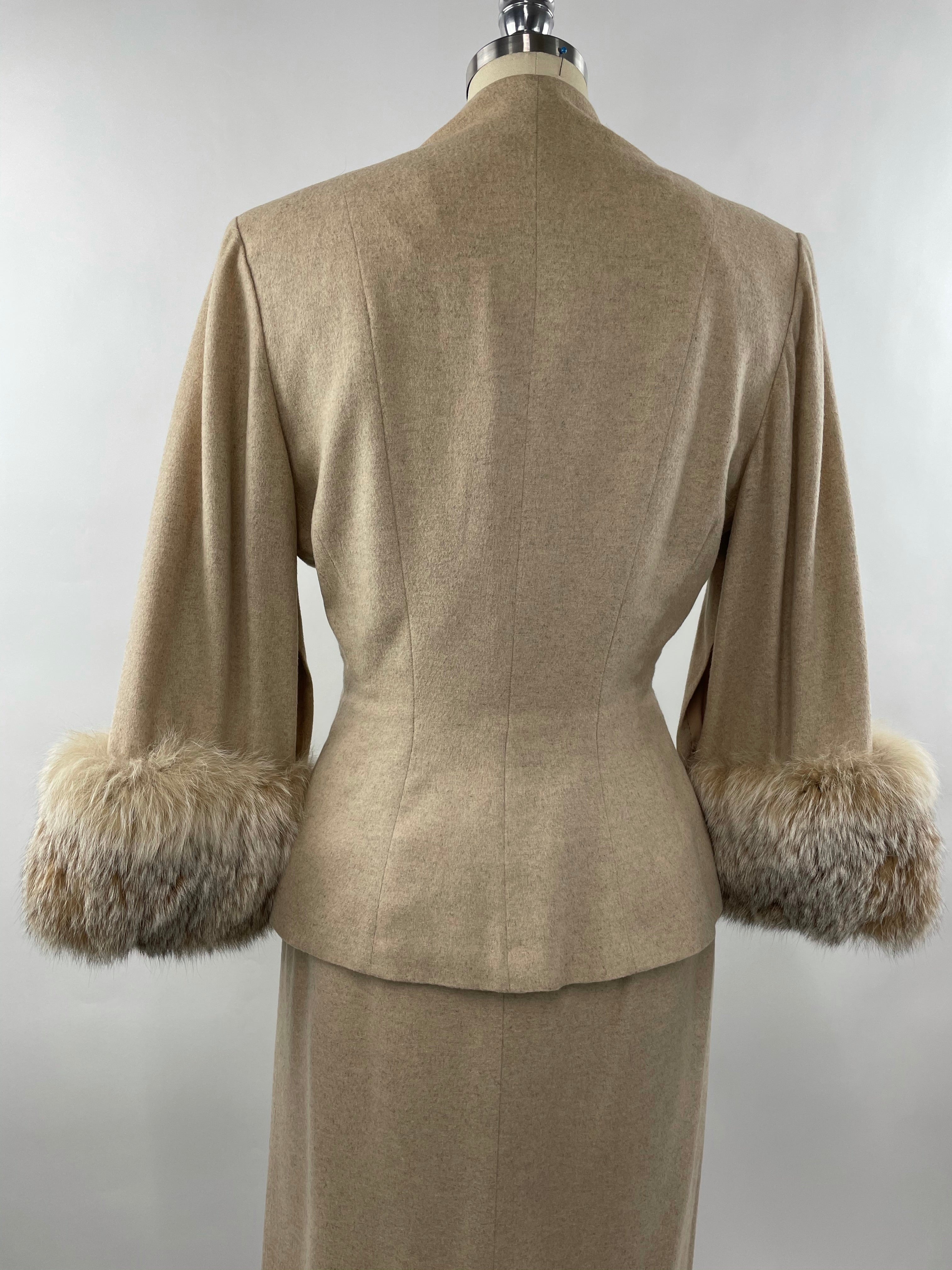 1950s Cream Cashmere & Fox Lilli Ann Cape Suit Size L