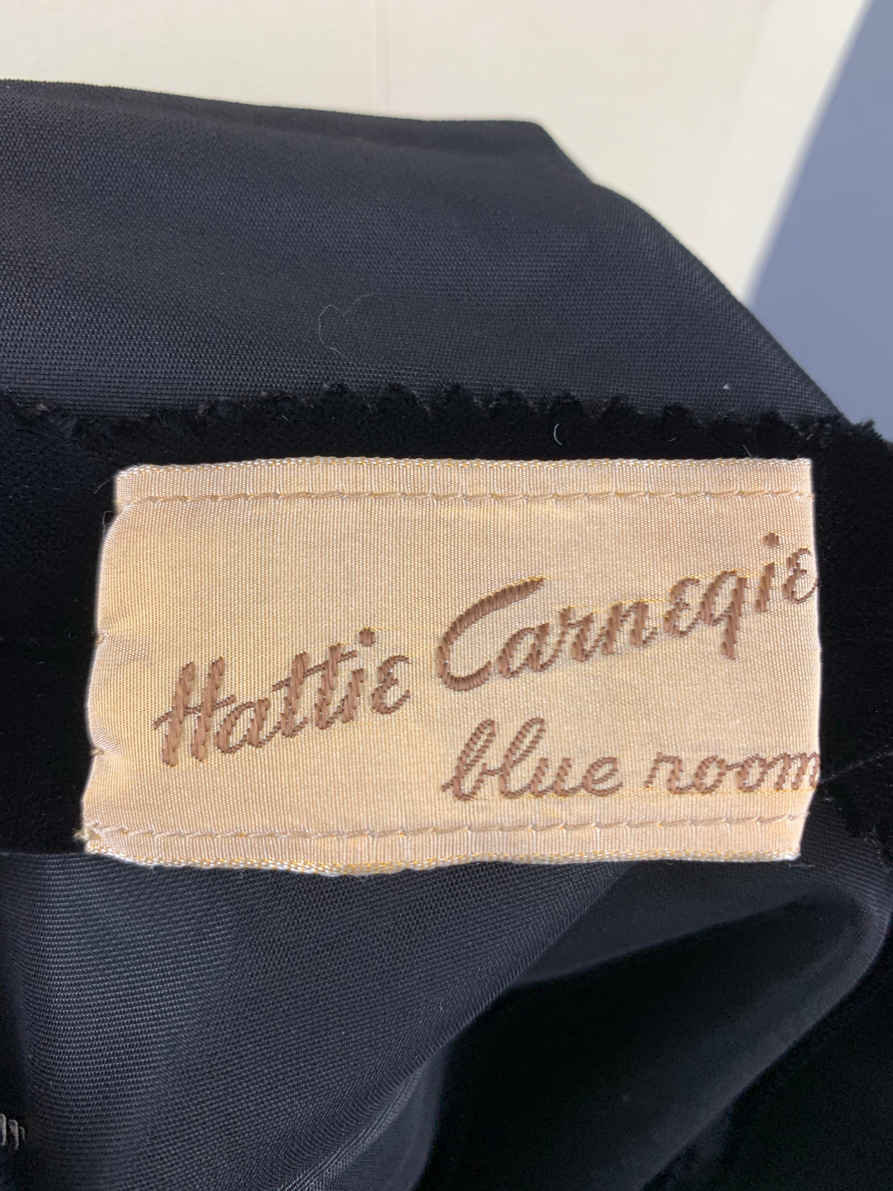 Late 1940s Early 1950s Hattie Carnegie Black Velvet Party Dress Size M