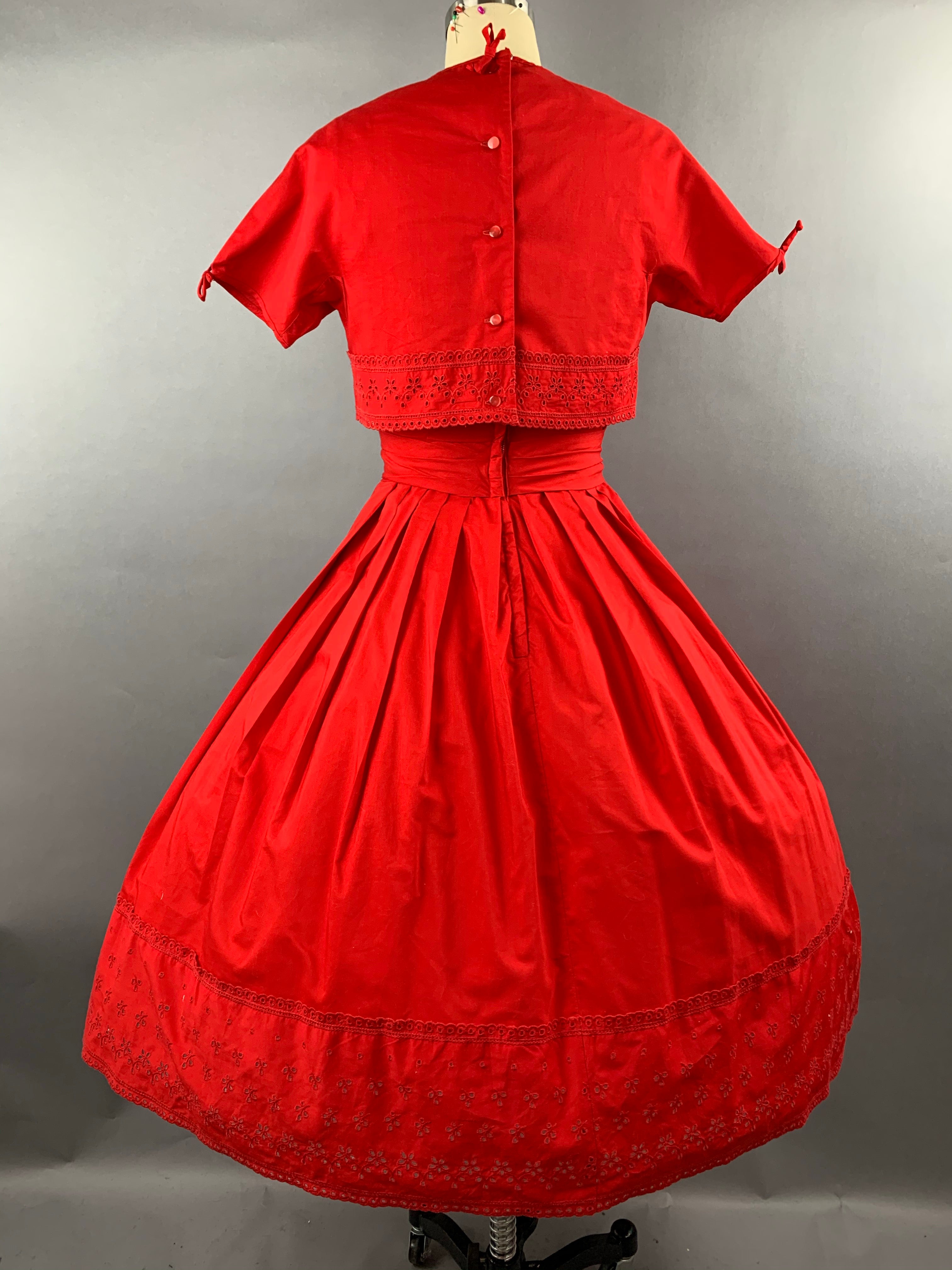 1950s Red Bobbie Brooks 2 piece Dress and Jacket Set Size XS