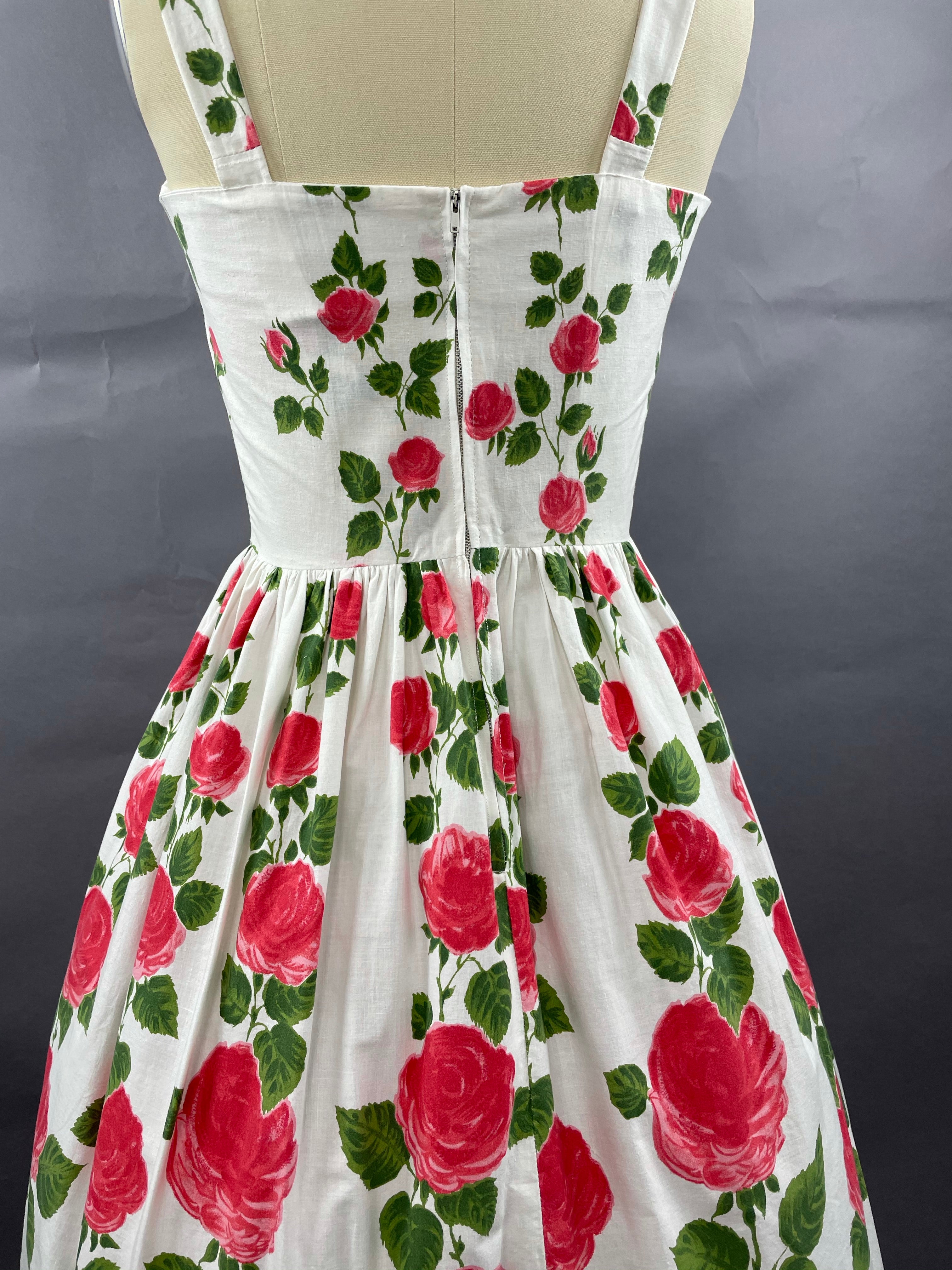 1950s Long Stemmed Rose Print Cotton Sundress Size S