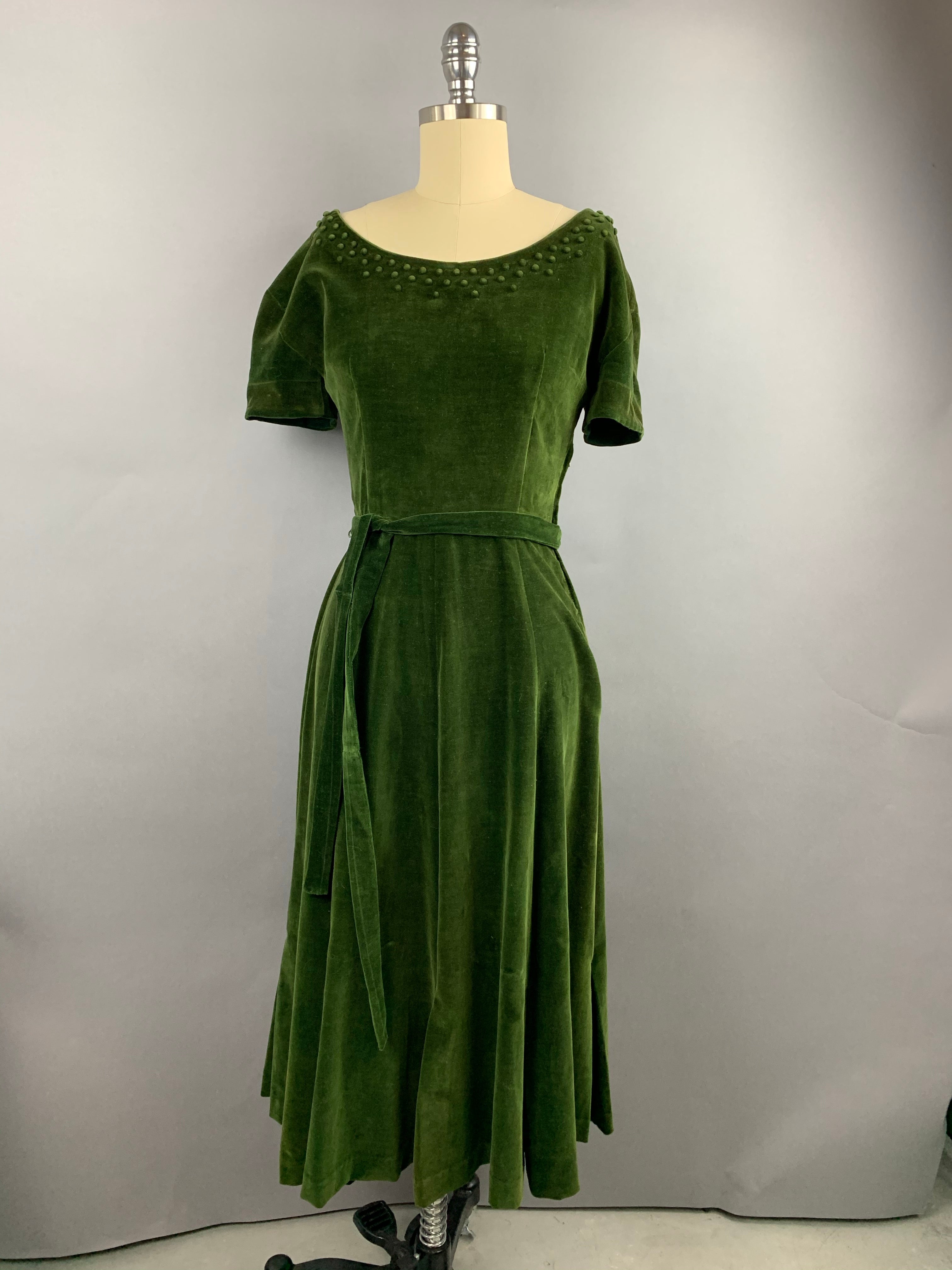 1950s H and D Fashions Green Velvet Party Dress Size S