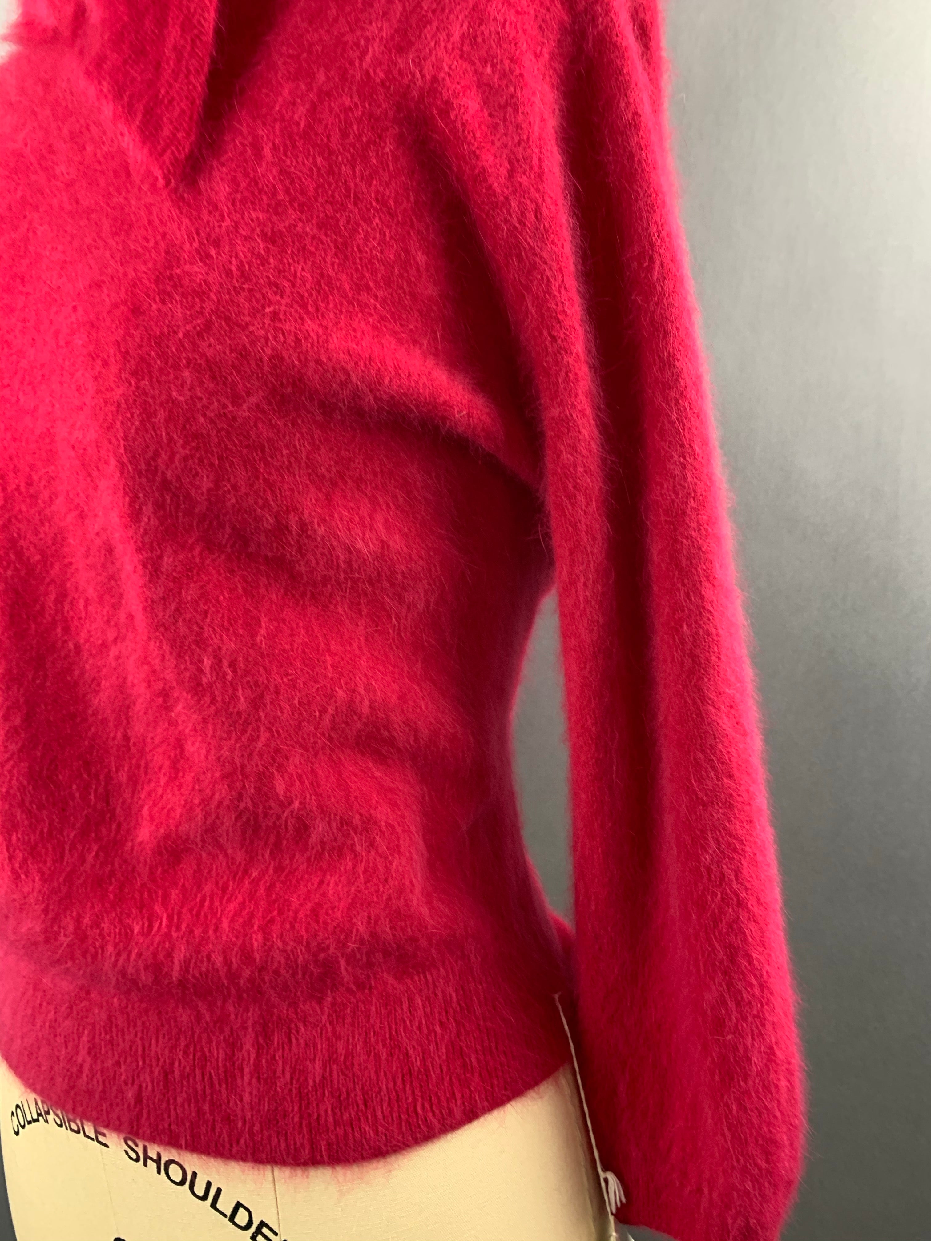 1950s Darlene Deep Pink Angora Wool Blend Deadstock Sweater Size M