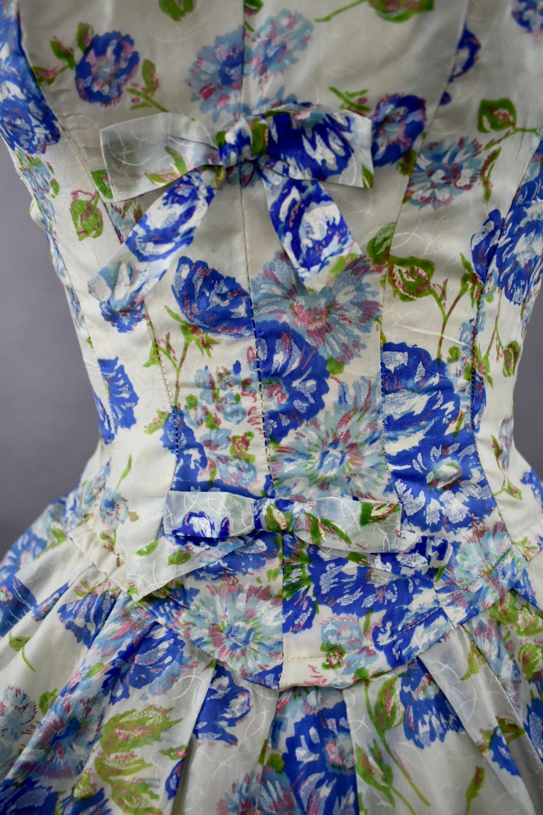 1950s Gigi Young Blue Floral Party Dress Size M