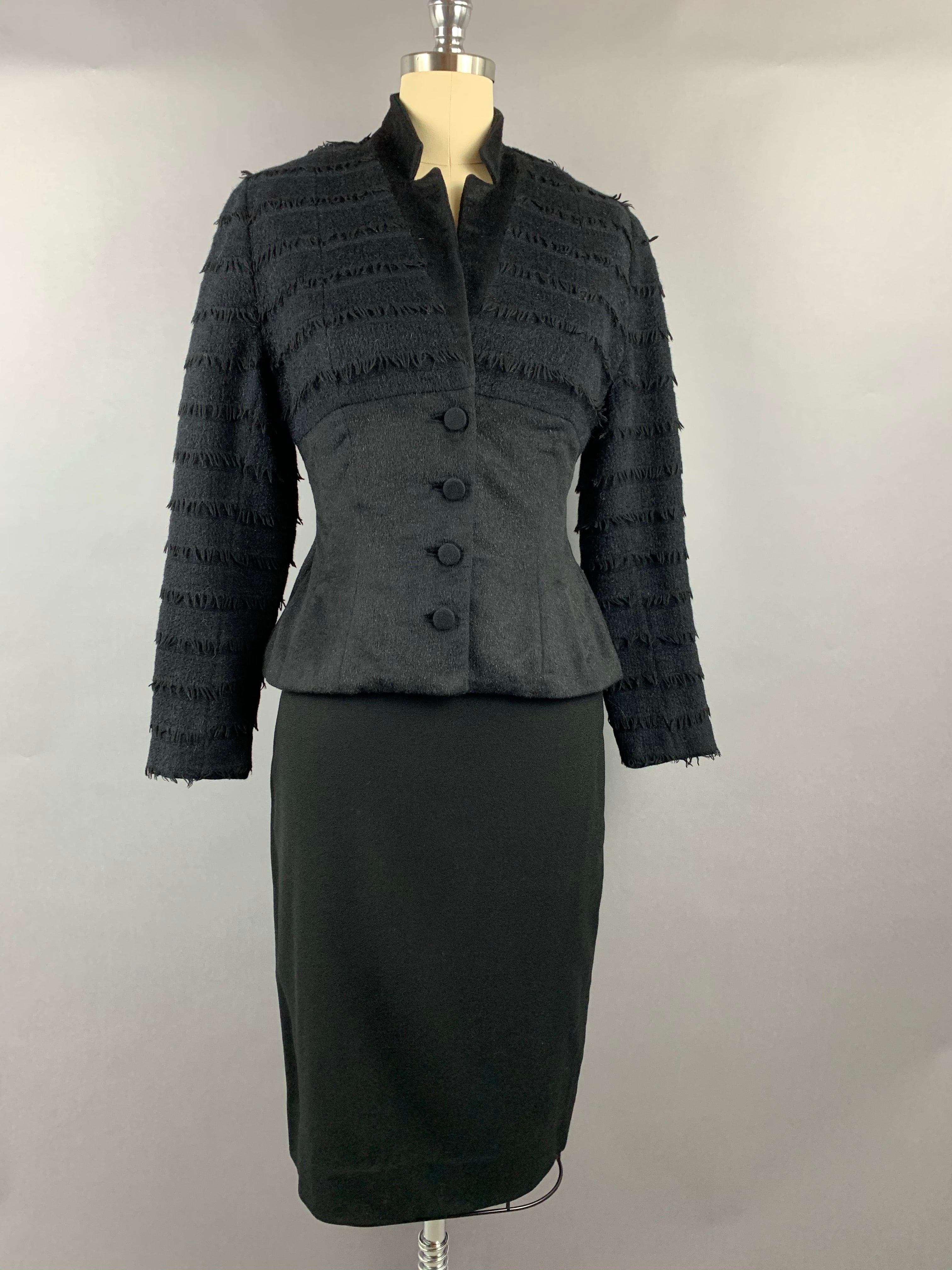 1950s Lilli Ann Fringed Black Wool Mohair Jacket Size S