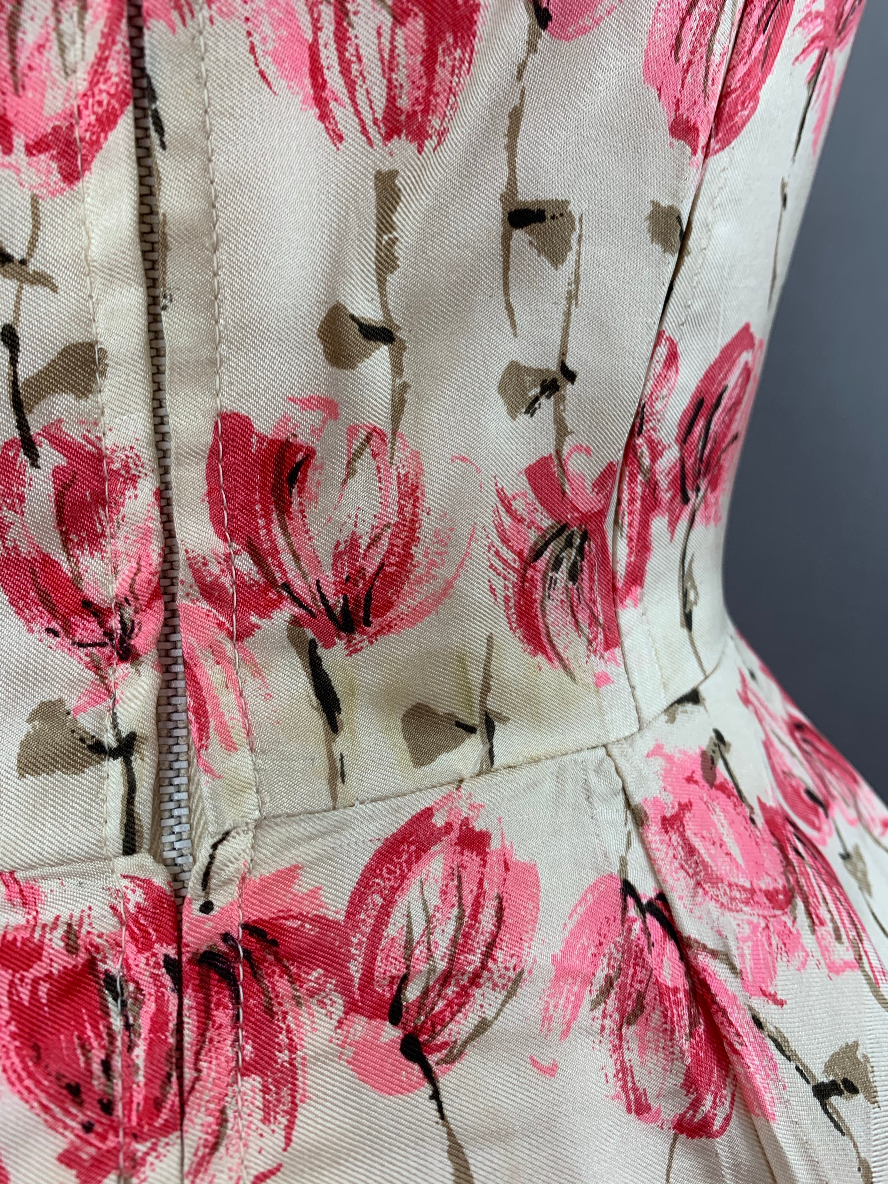 1950s Sophie Gimbel Rose Print Silk Dress Size S