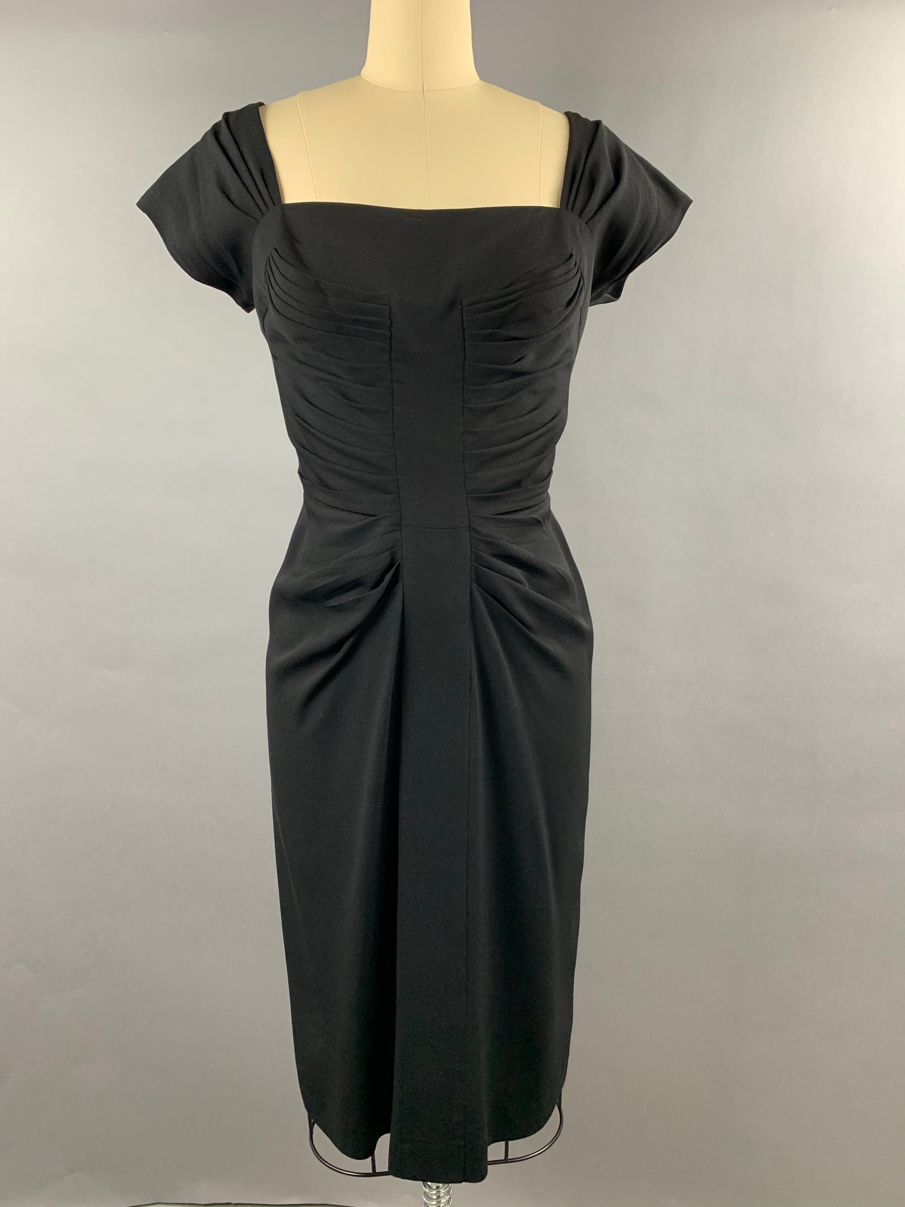 Late 1940s Black Crepe Dorothy O’Hara Cocktail Dress Size M