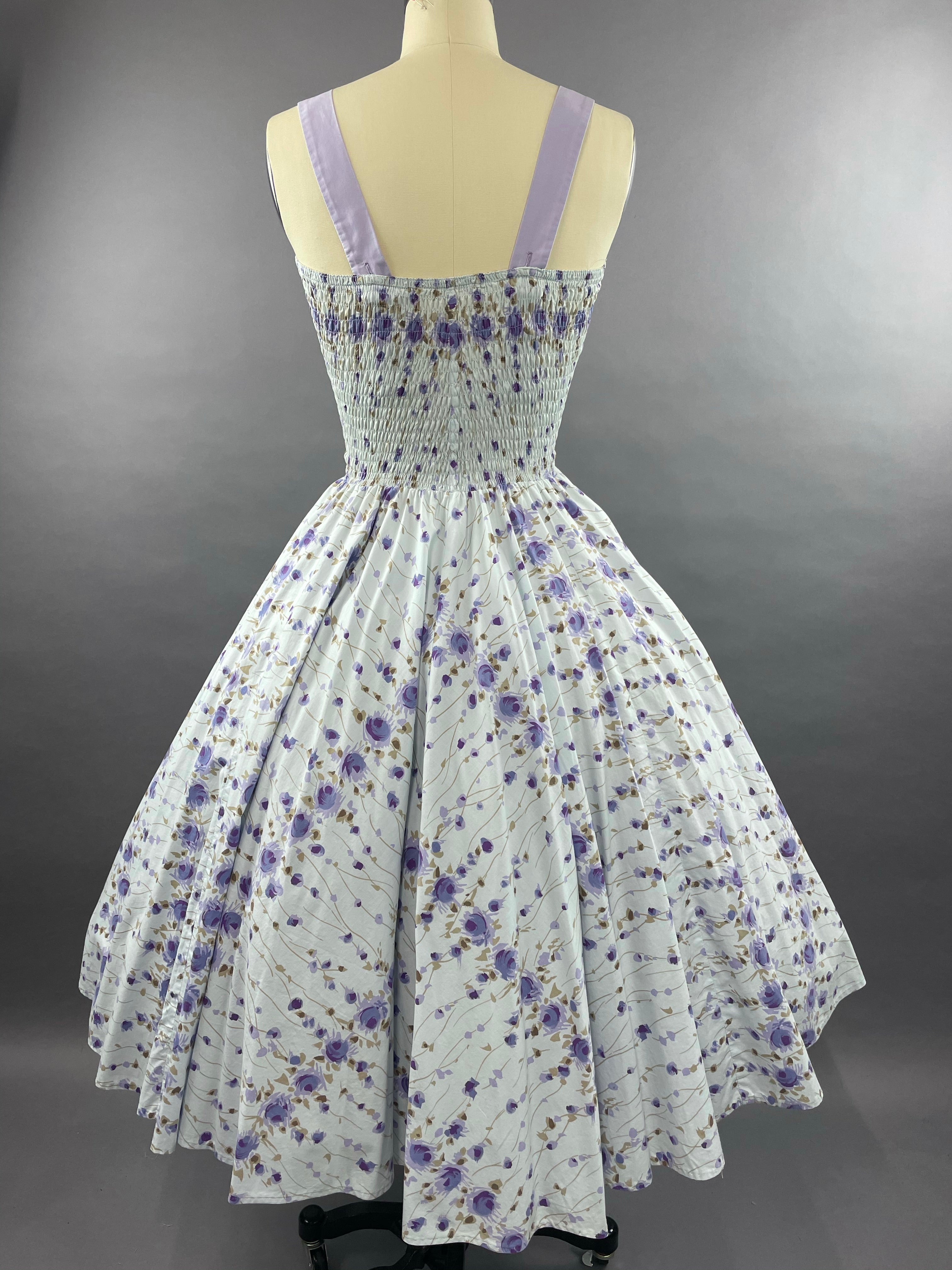 1950s Cole of California Purple Roses Cotton Dress Size S