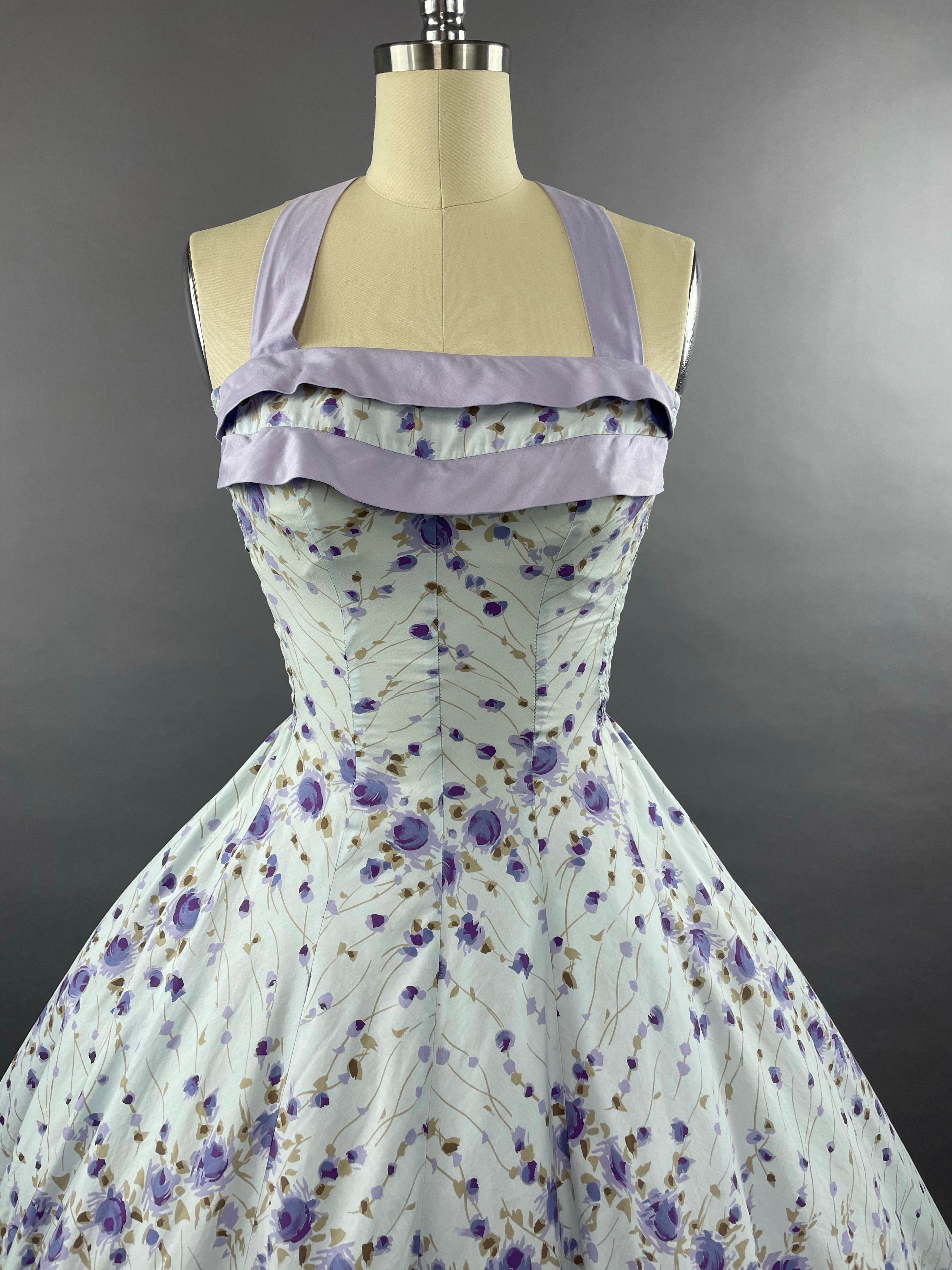 1950s Cole of California Purple Roses Cotton Dress Size S